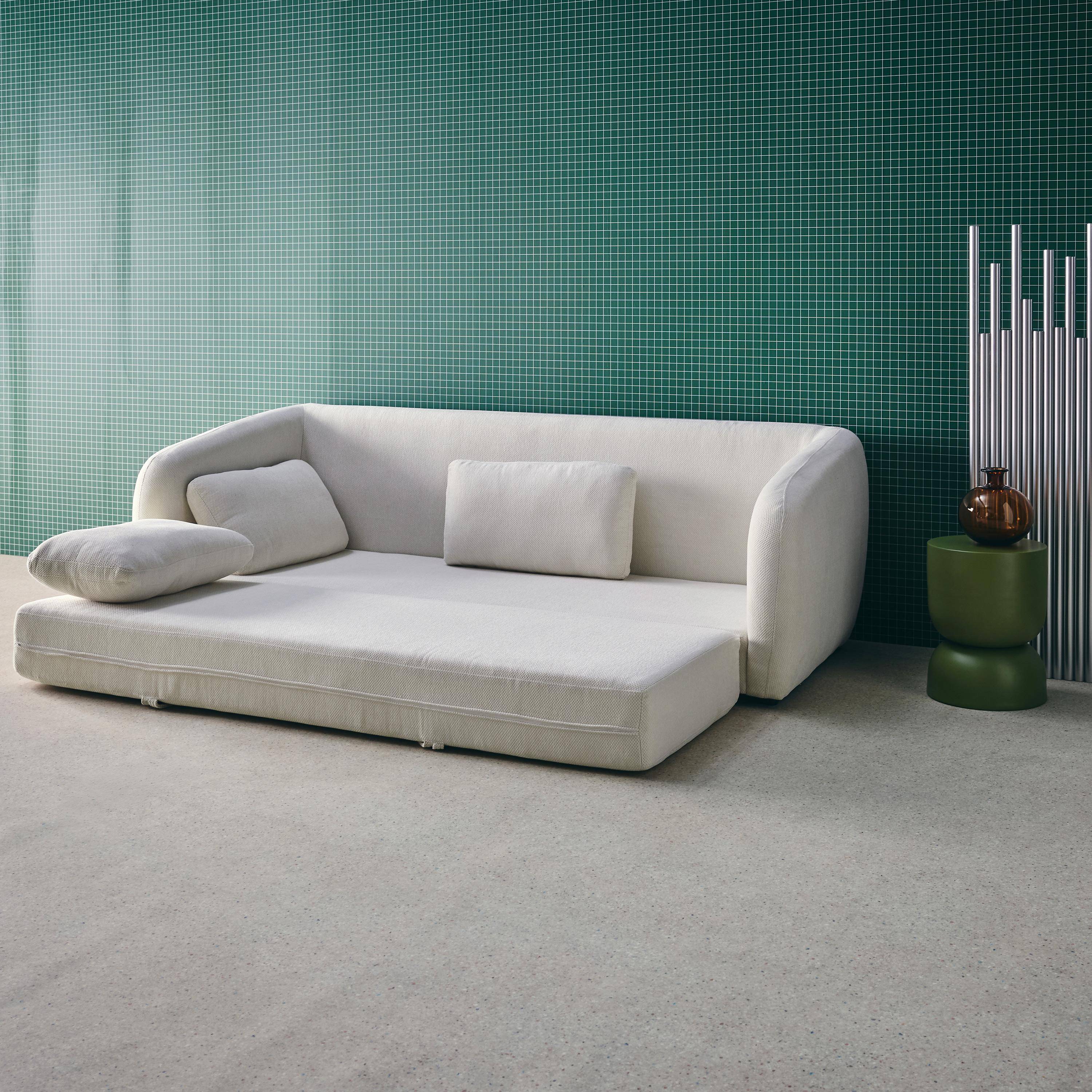 Divano letto in tessuto ciniglia, 3 posti, Twist, Bianco, 220x95x76 cm,sweeek,Photo6