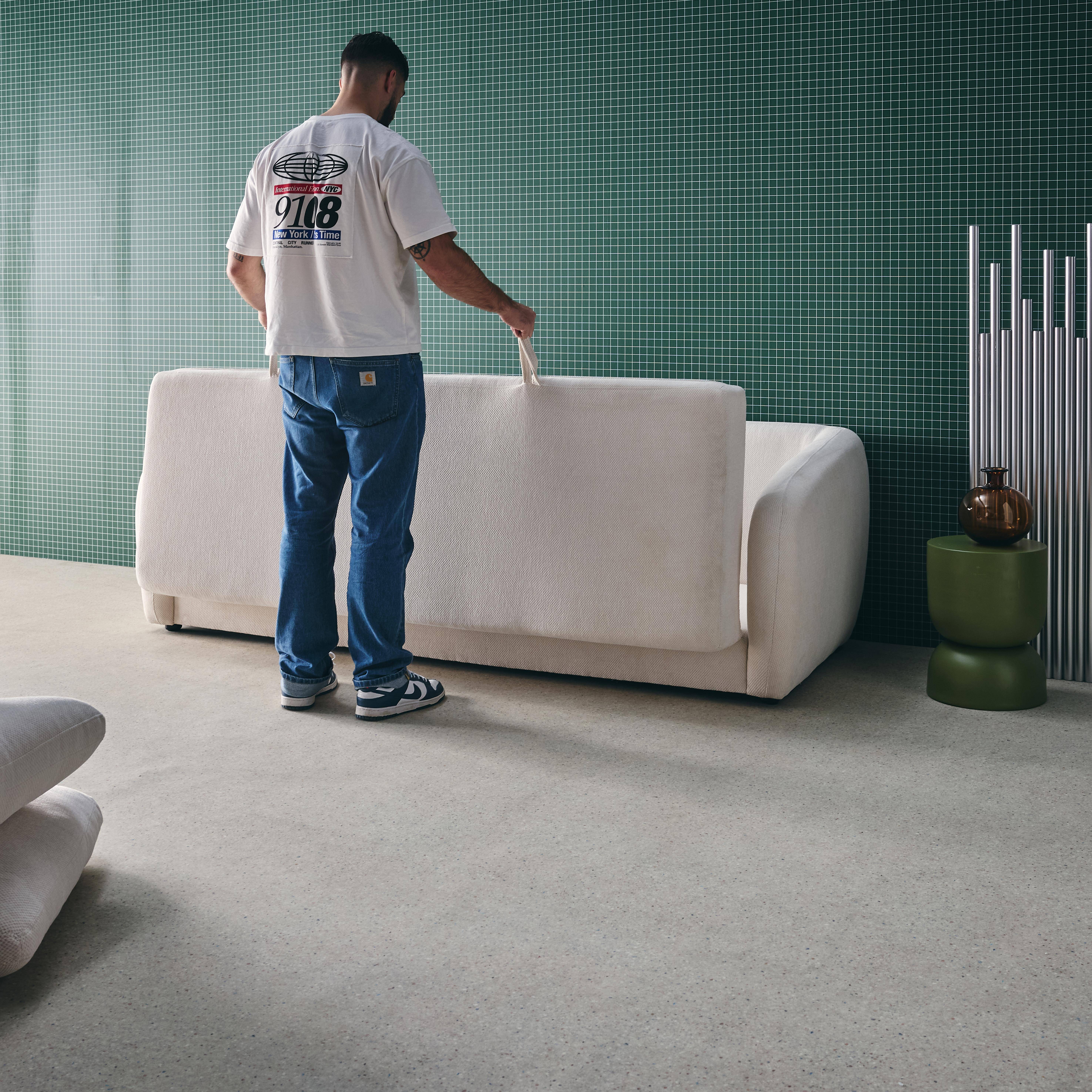 Canapé convertible 3 places tissu chenille blanc - L 220 x P 95 x H 76cm - Twist Photo4