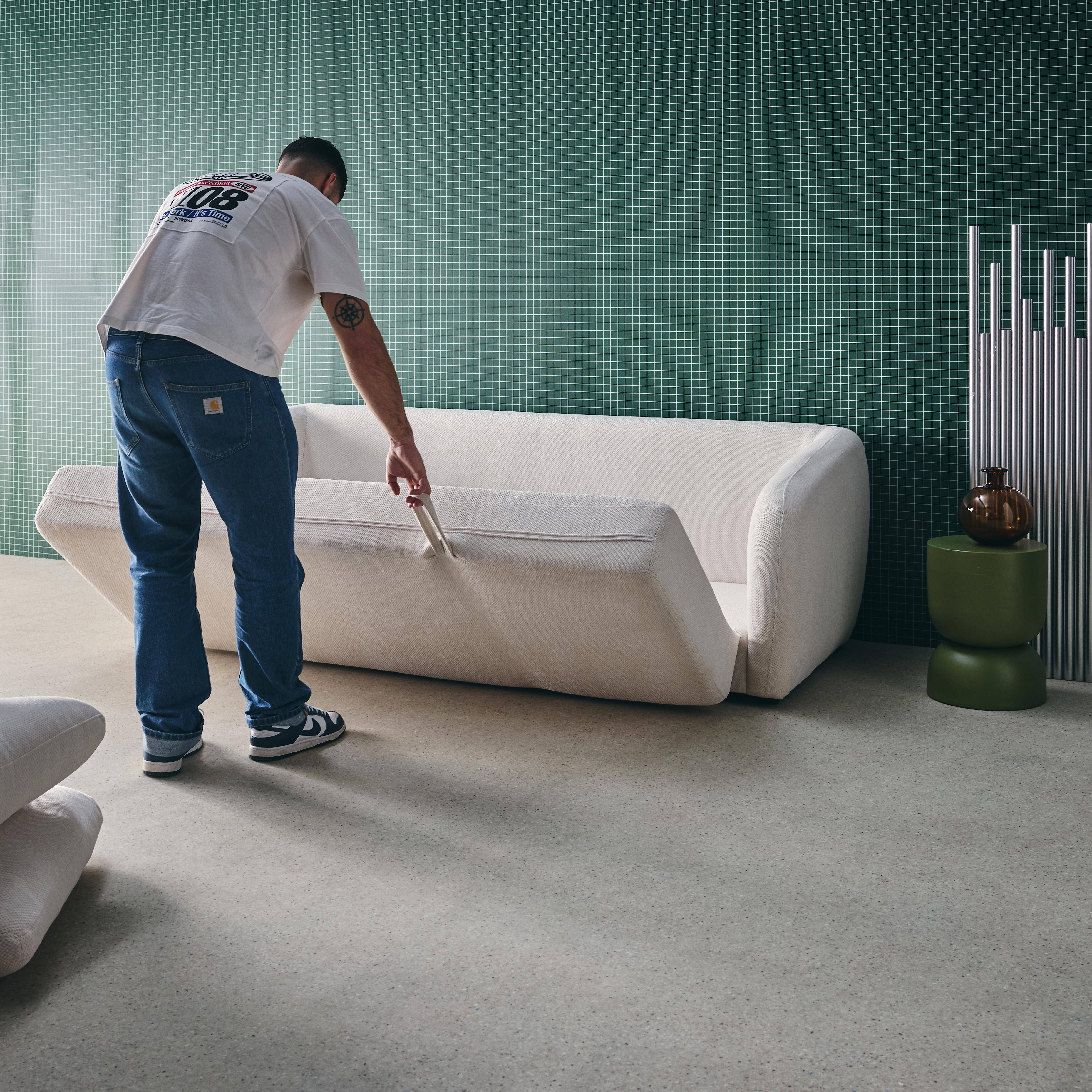 Canapé convertible 3 places tissu chenille blanc - L 220 x P 95 x H 76cm - Twist,sweeek,Photo5