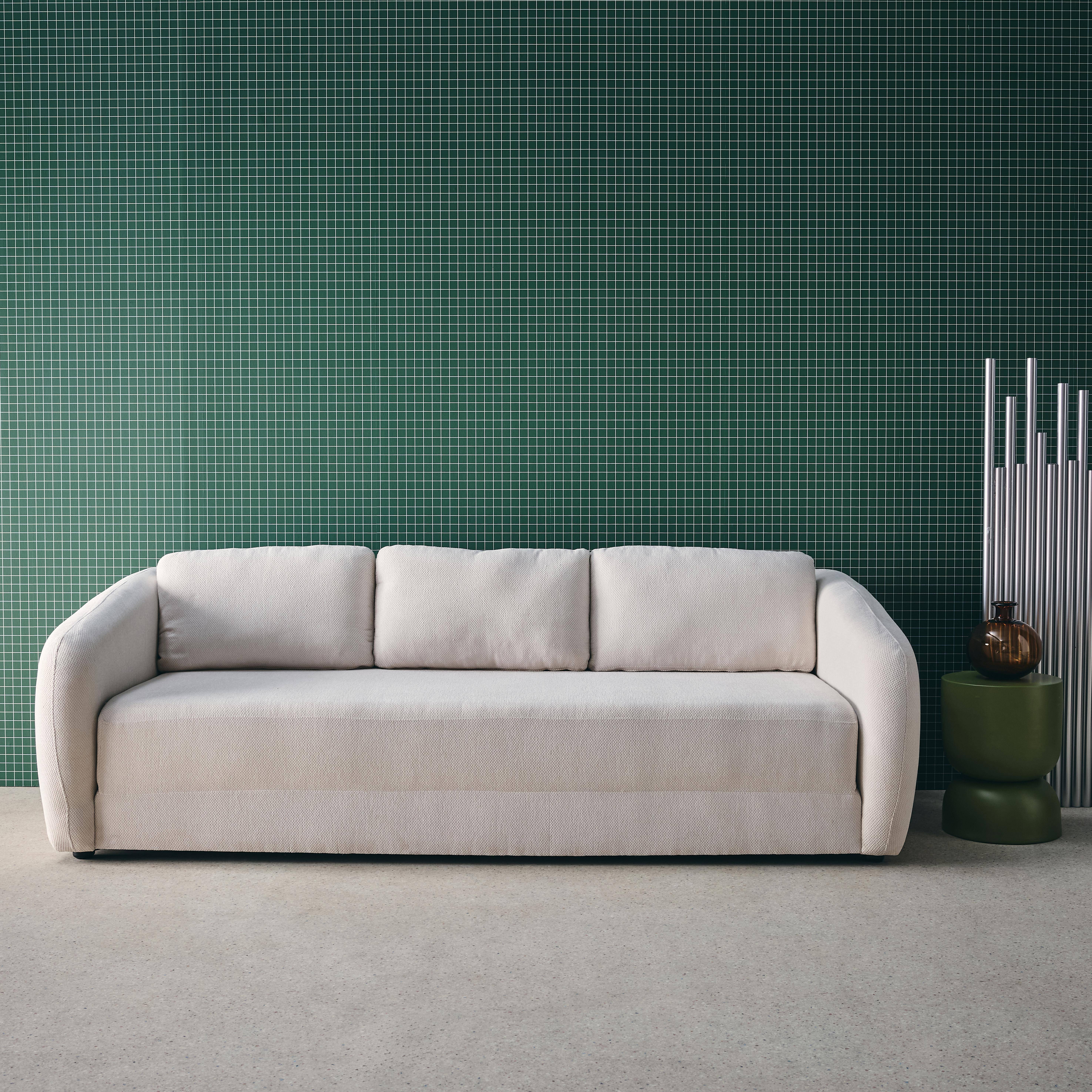 Canapé convertible 3 places tissu chenille blanc - L 220 x P 95 x H 76cm - Twist Photo1