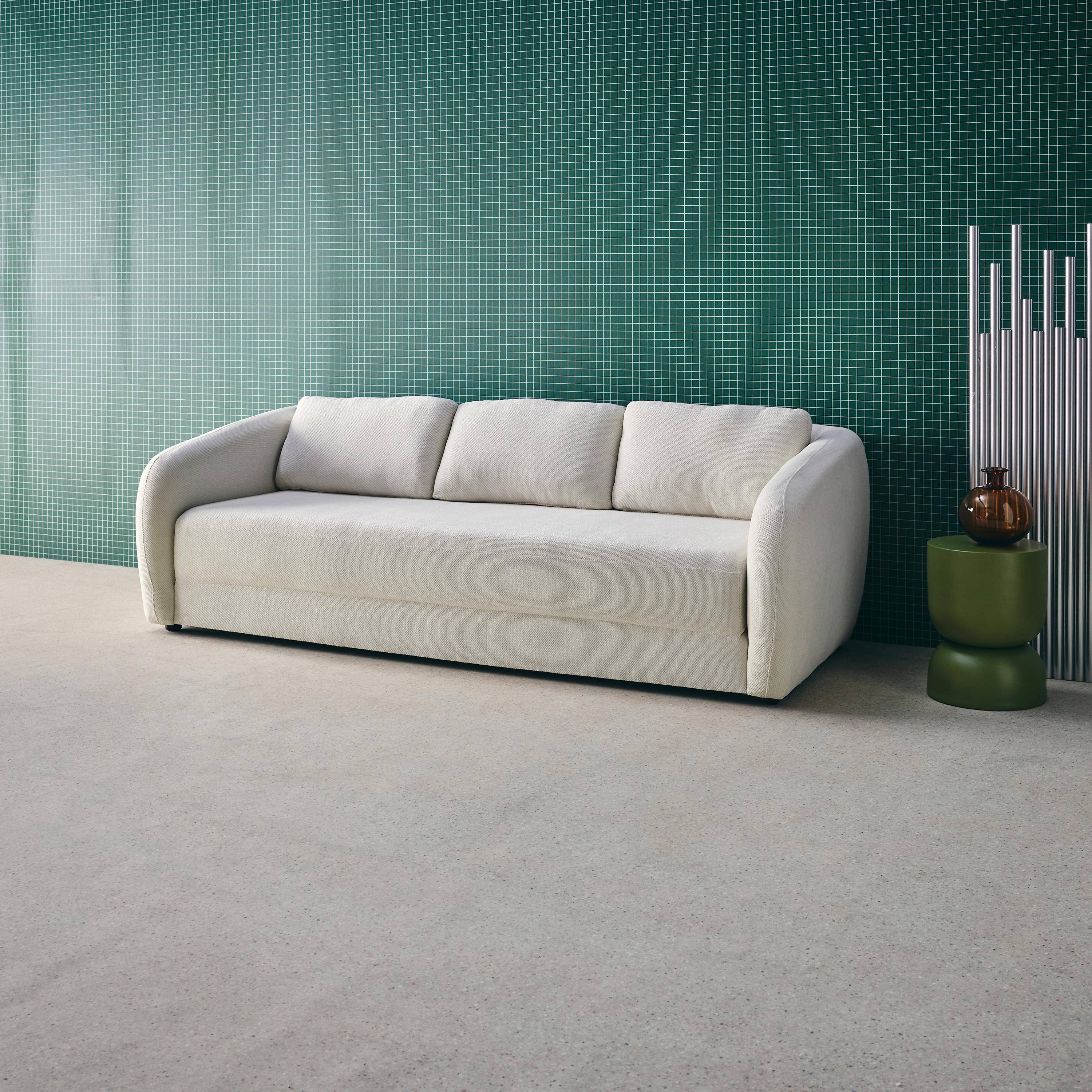 Divano letto in tessuto ciniglia, 3 posti, Twist, Bianco, 220x95x76 cm Photo1