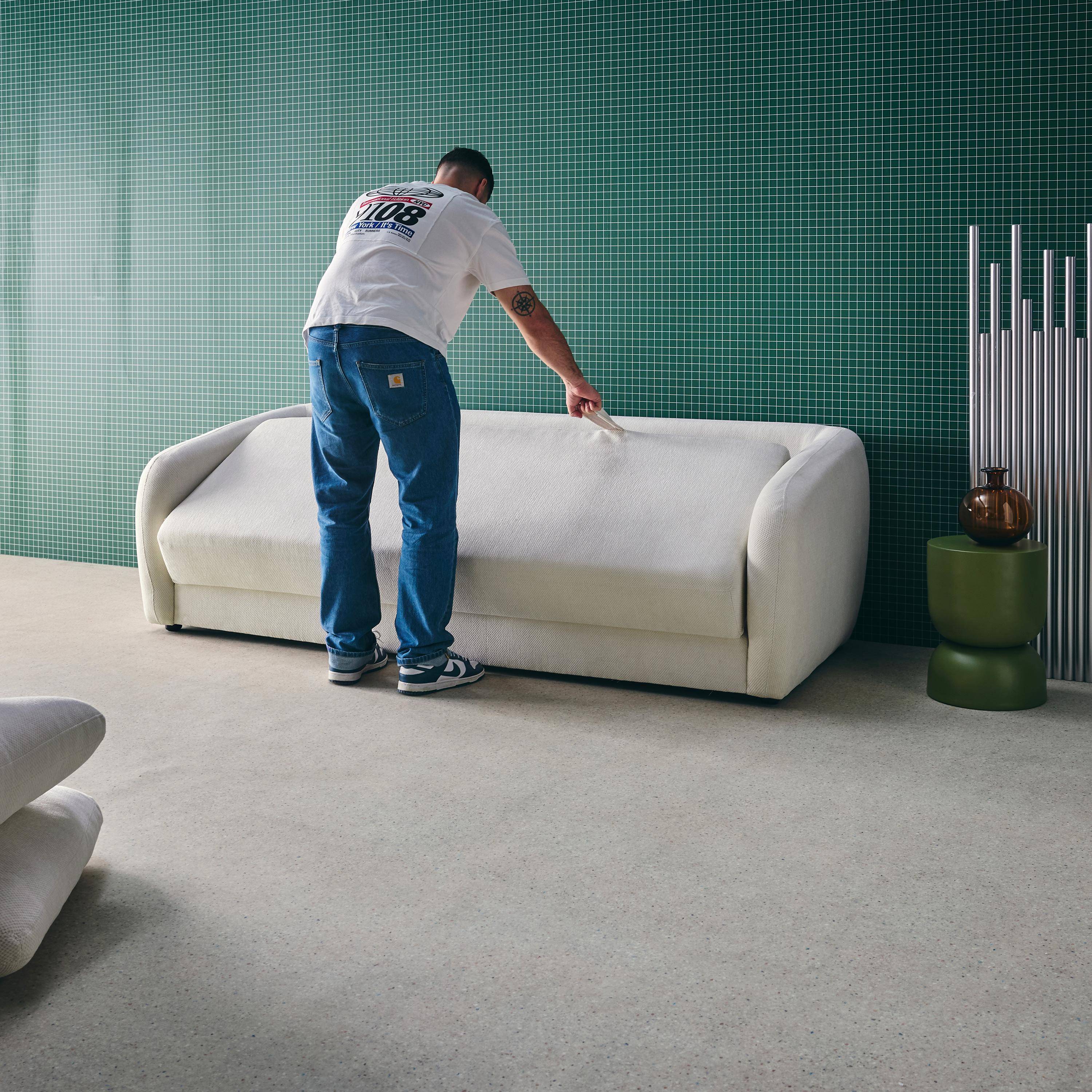 Divano letto in tessuto ciniglia, 3 posti, Twist, Bianco, 220x95x76 cm,sweeek,Photo3