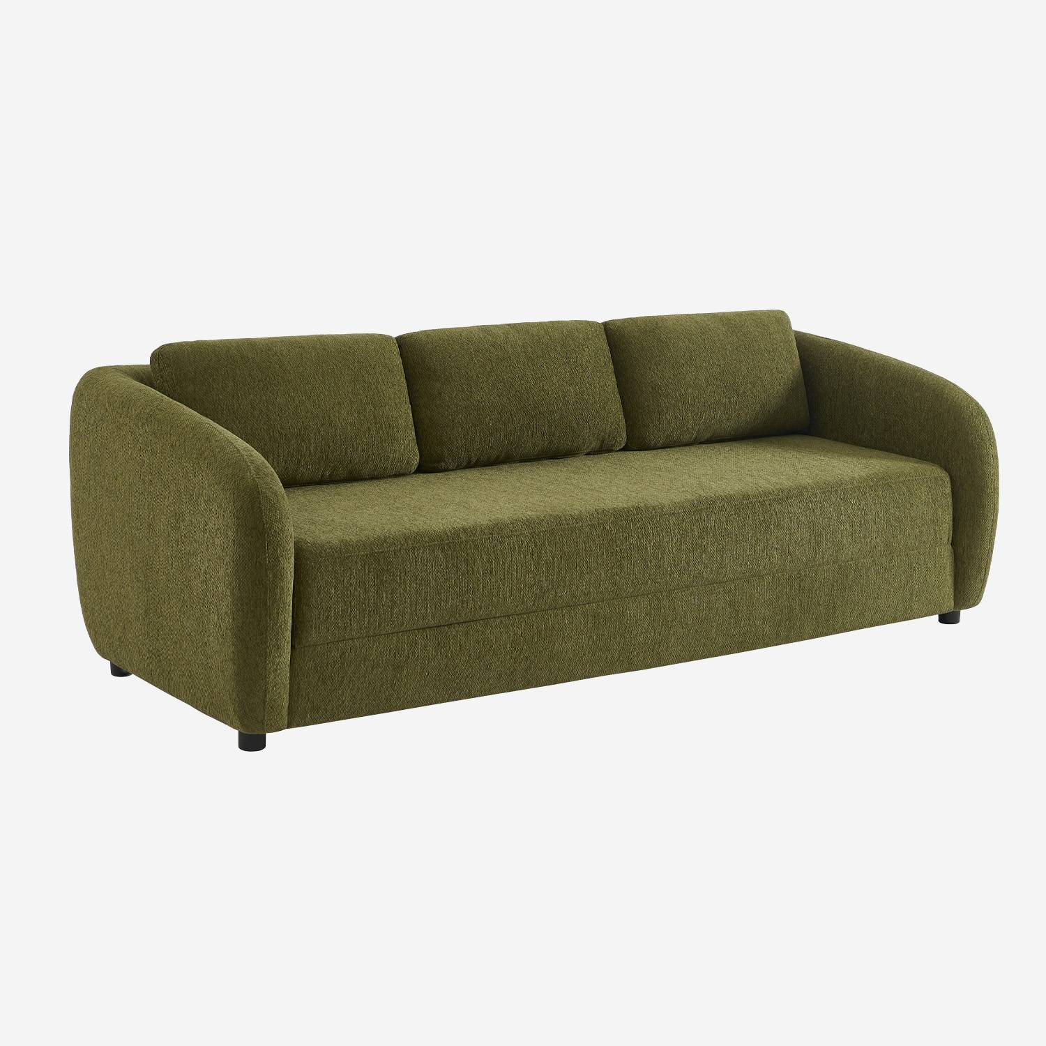 Sofá-cama conversível tecido chenille, 3 lugares, Verde caqui
