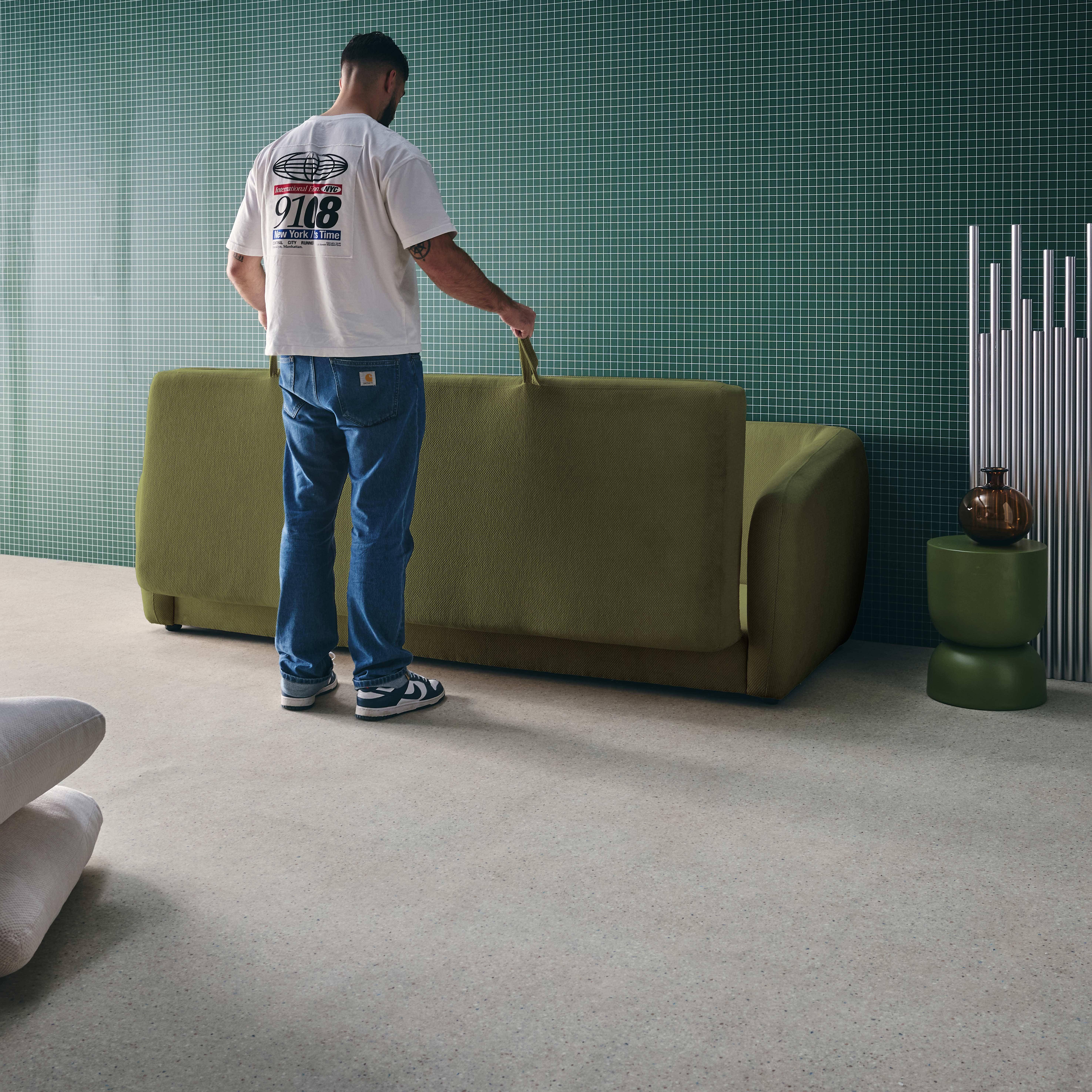 Slaapzetel 3 zitplaatsen chenille stof kaki L 220 x D 95 x H 76cm - Twist,sweeek,Photo4