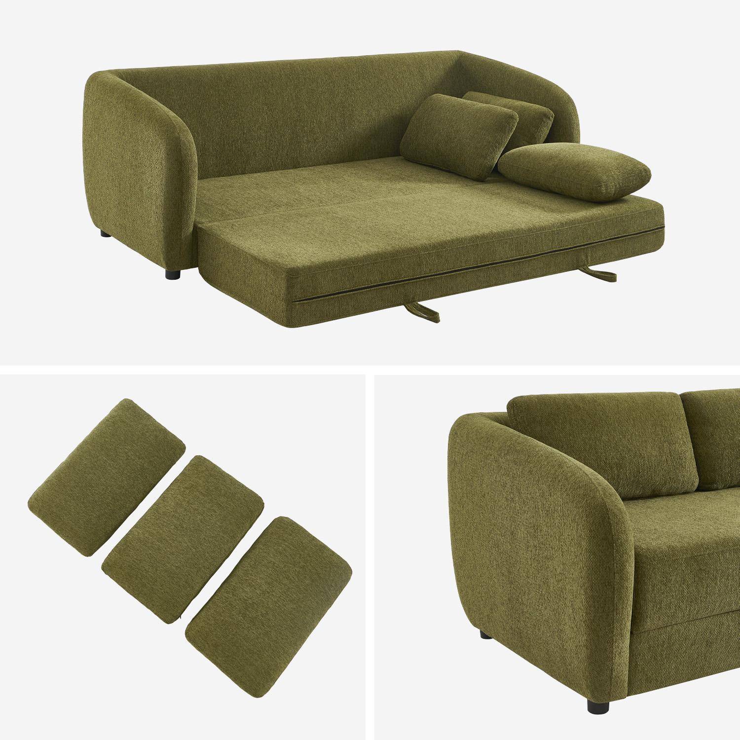 Sofá-cama conversível tecido chenille, 3 lugares, Twist, Verde caqui, 220x95x76 cm,sweeek,Photo4