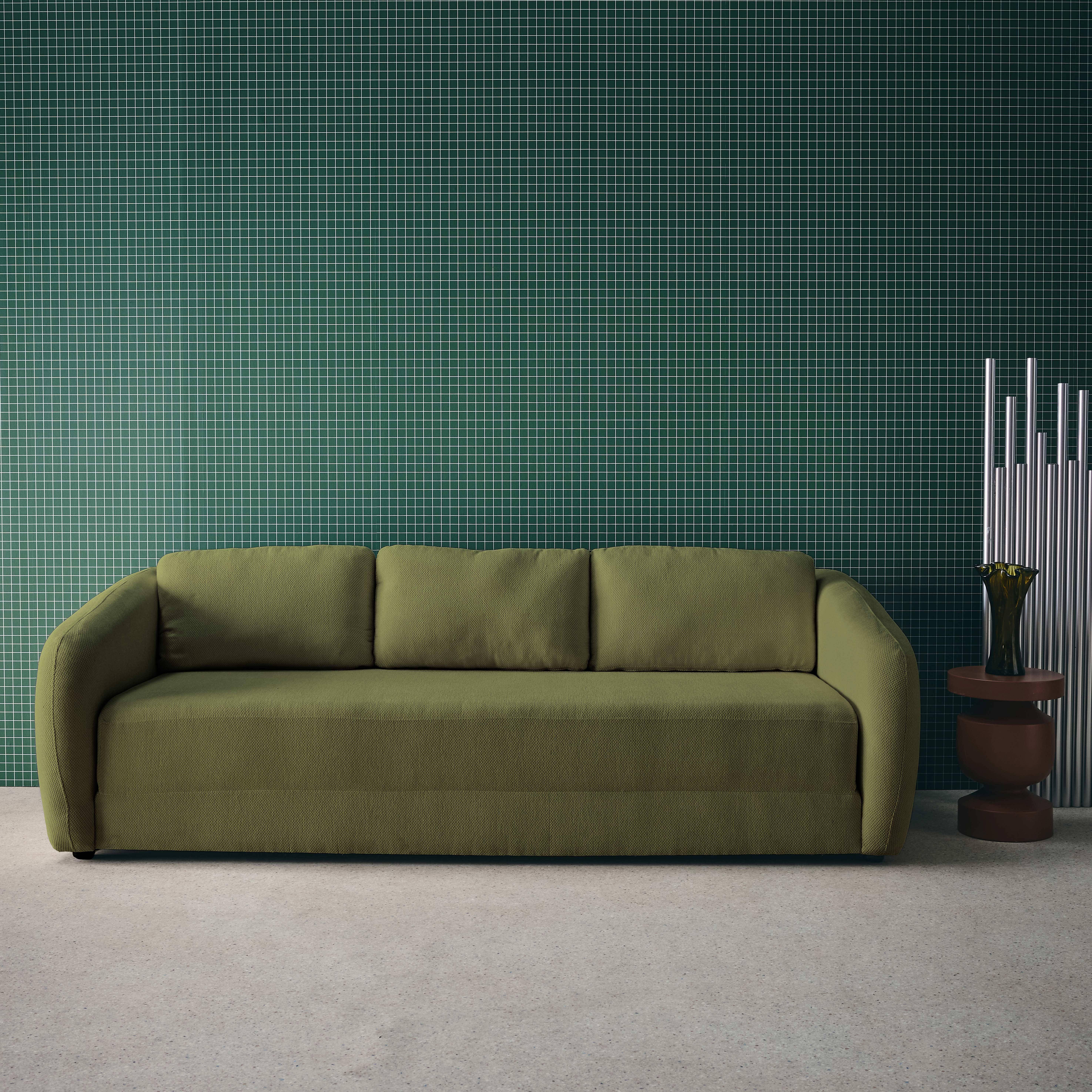 Slaapzetel 3 zitplaatsen chenille stof kaki L 220 x D 95 x H 76cm - Twist,sweeek,Photo1