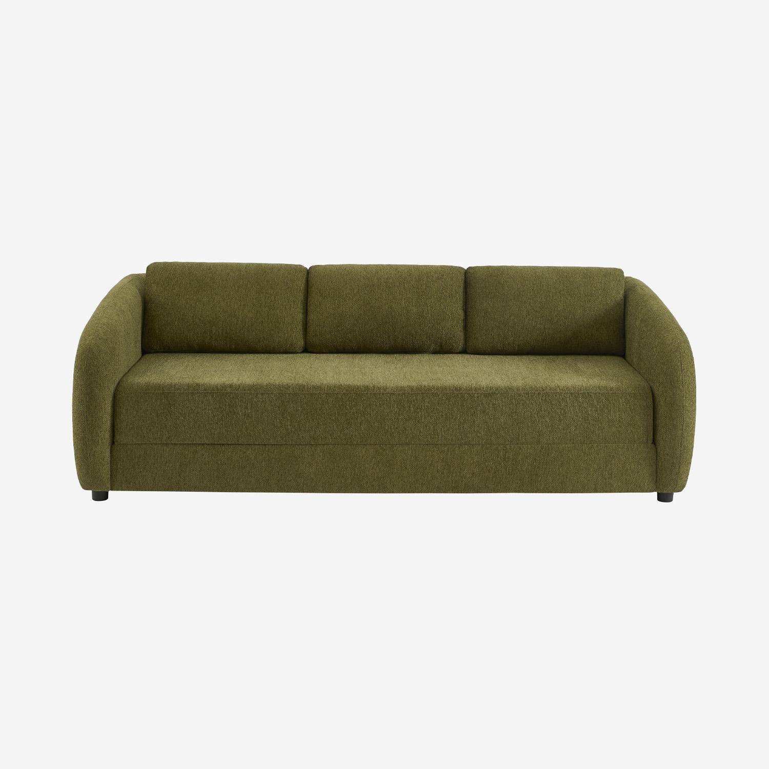 Sofá-cama conversível tecido chenille, 3 lugares, Twist, Verde caqui, 220x95x76 cm Photo2