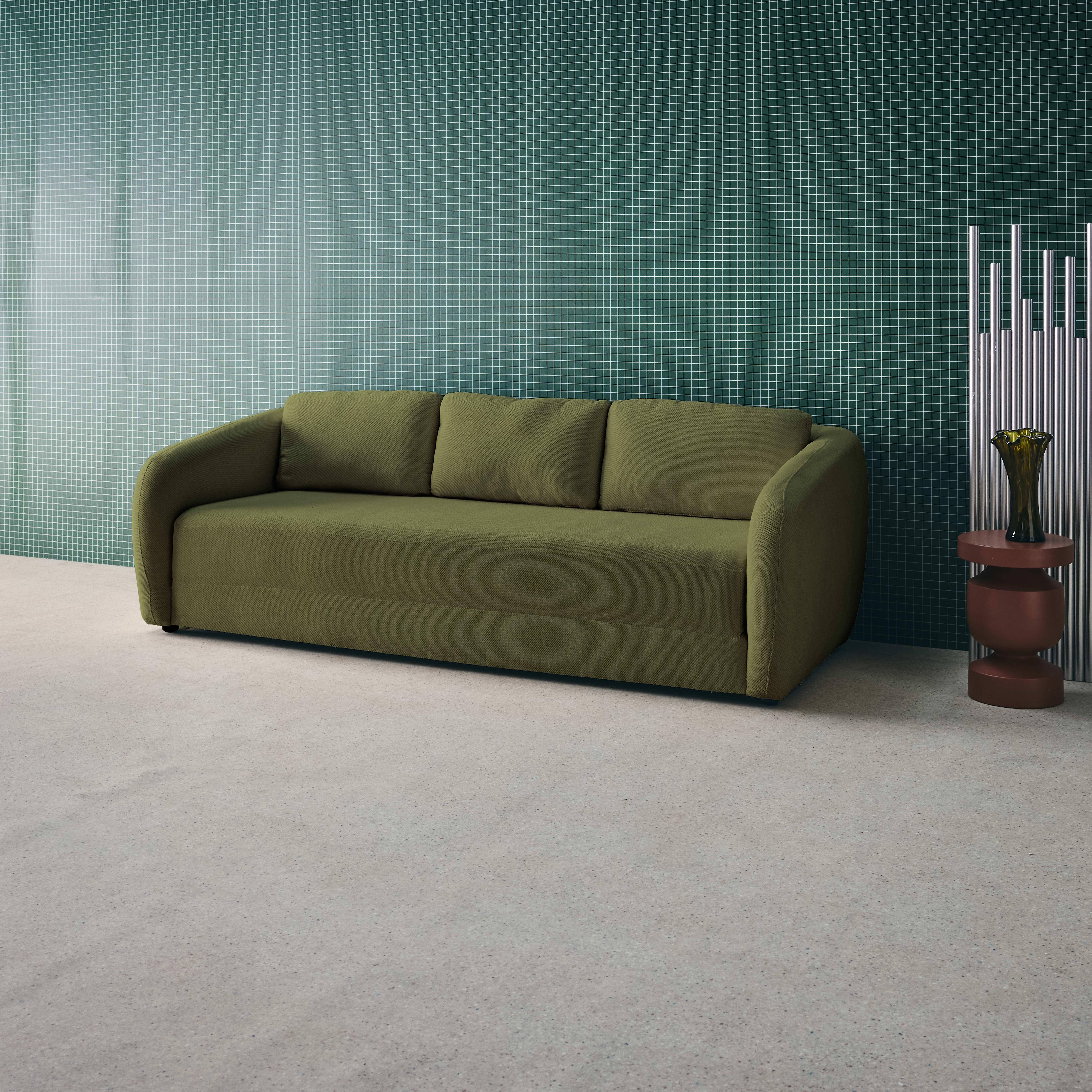 Slaapzetel 3 zitplaatsen chenille stof kaki L 220 x D 95 x H 76cm - Twist,sweeek,Photo2