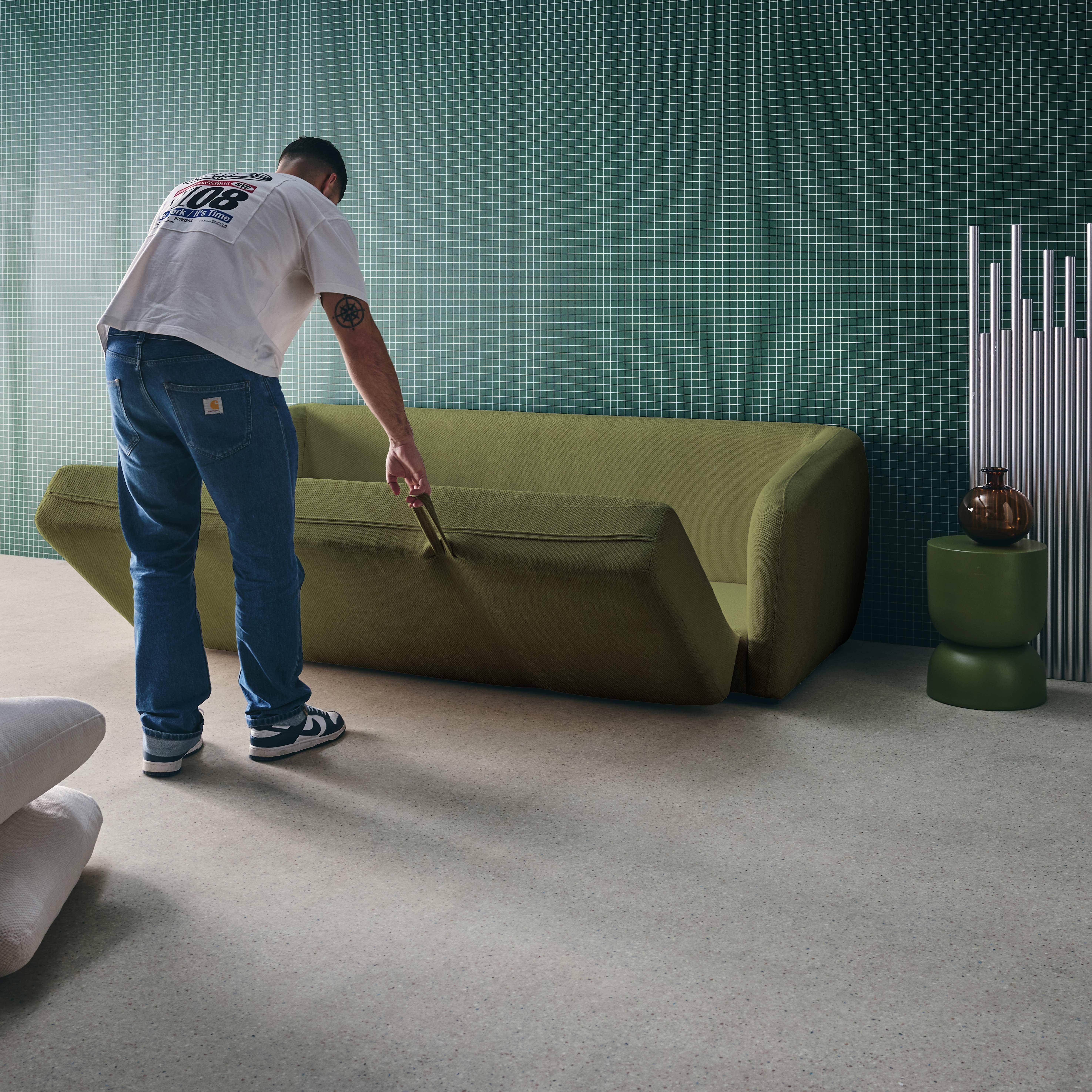 Slaapzetel 3 zitplaatsen chenille stof kaki L 220 x D 95 x H 76cm - Twist Photo5