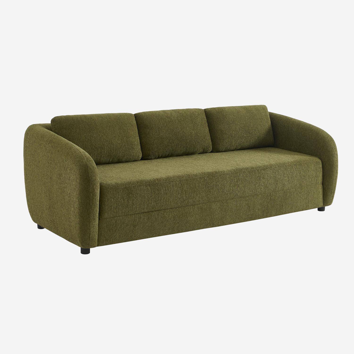 Sofá-cama conversível tecido chenille, 3 lugares, Twist, Verde caqui, 220x95x76 cm Photo1