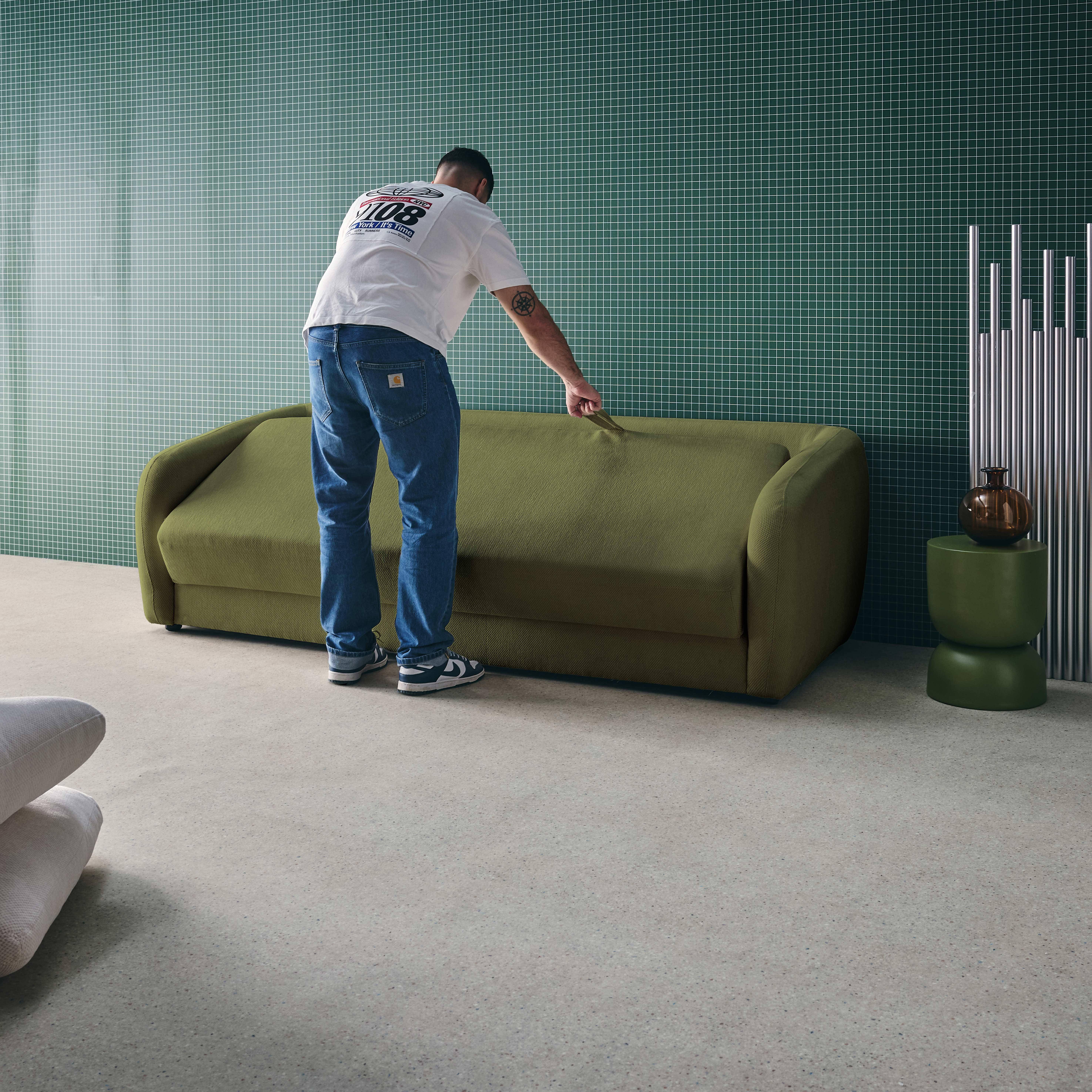 Slaapzetel 3 zitplaatsen chenille stof kaki L 220 x D 95 x H 76cm - Twist,sweeek,Photo3