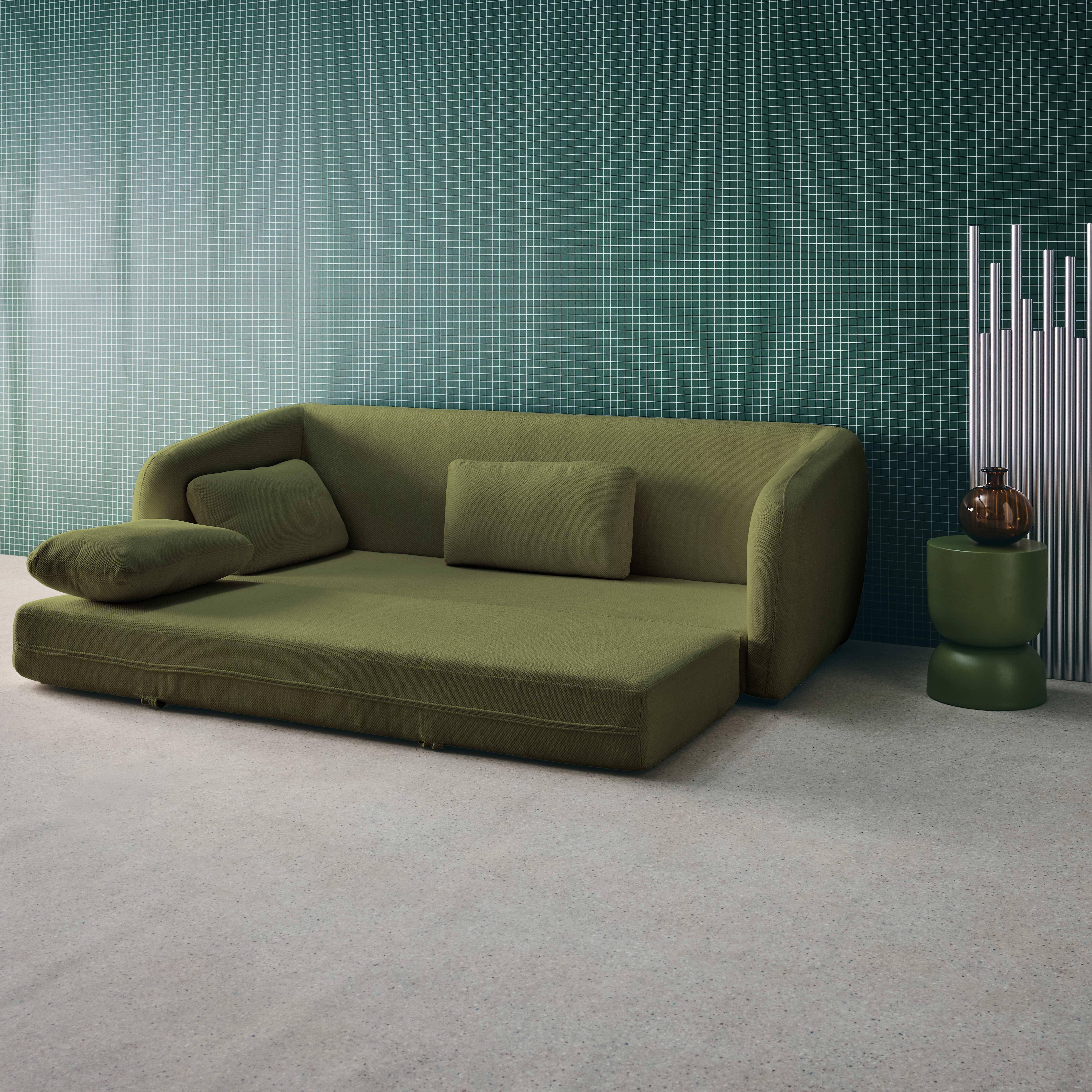 Slaapzetel 3 zitplaatsen chenille stof kaki L 220 x D 95 x H 76cm - Twist,sweeek,Photo6