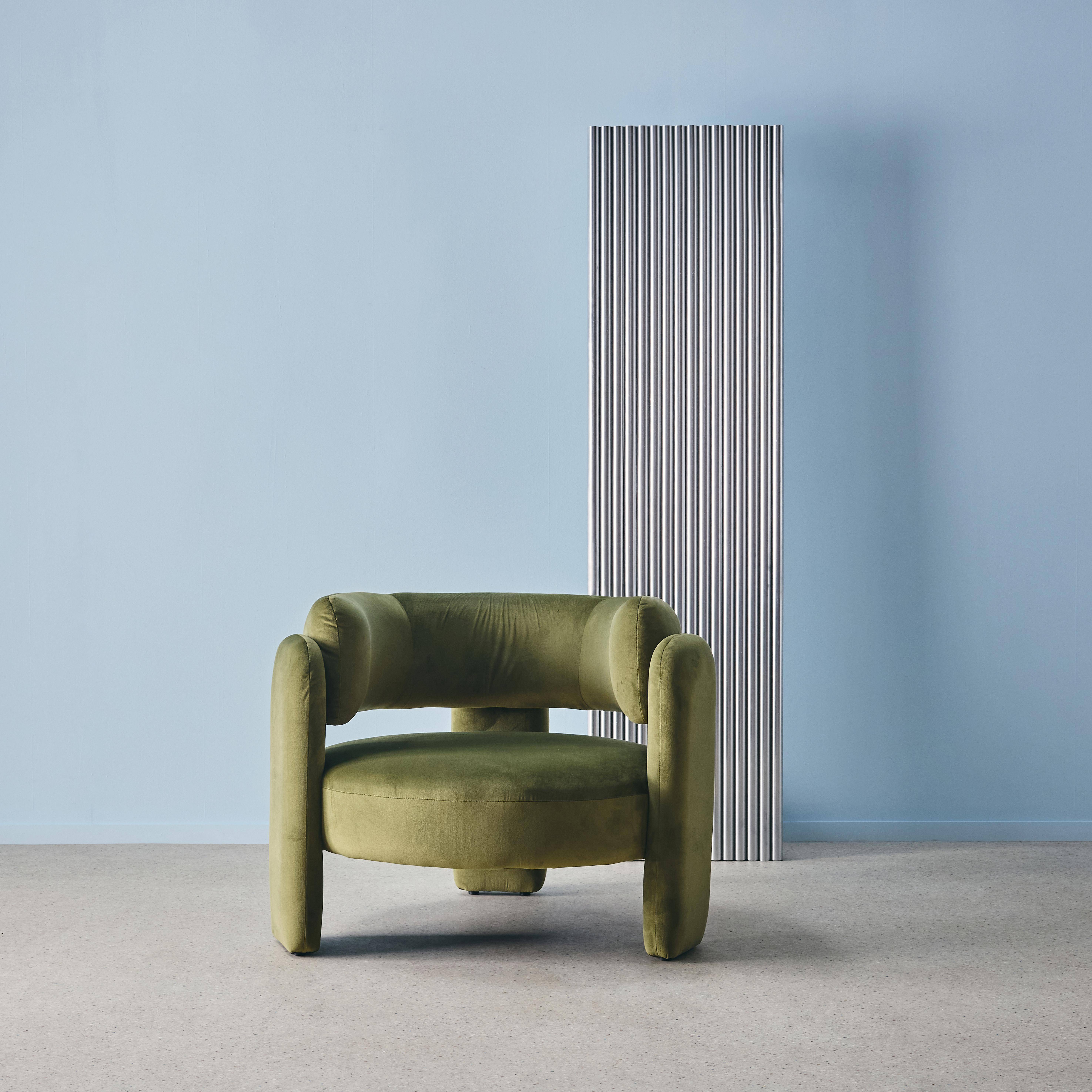 Driepoot fauteuil met fluweel groen L 92 x B 86 x H 71,5cm - Mellow Photo1