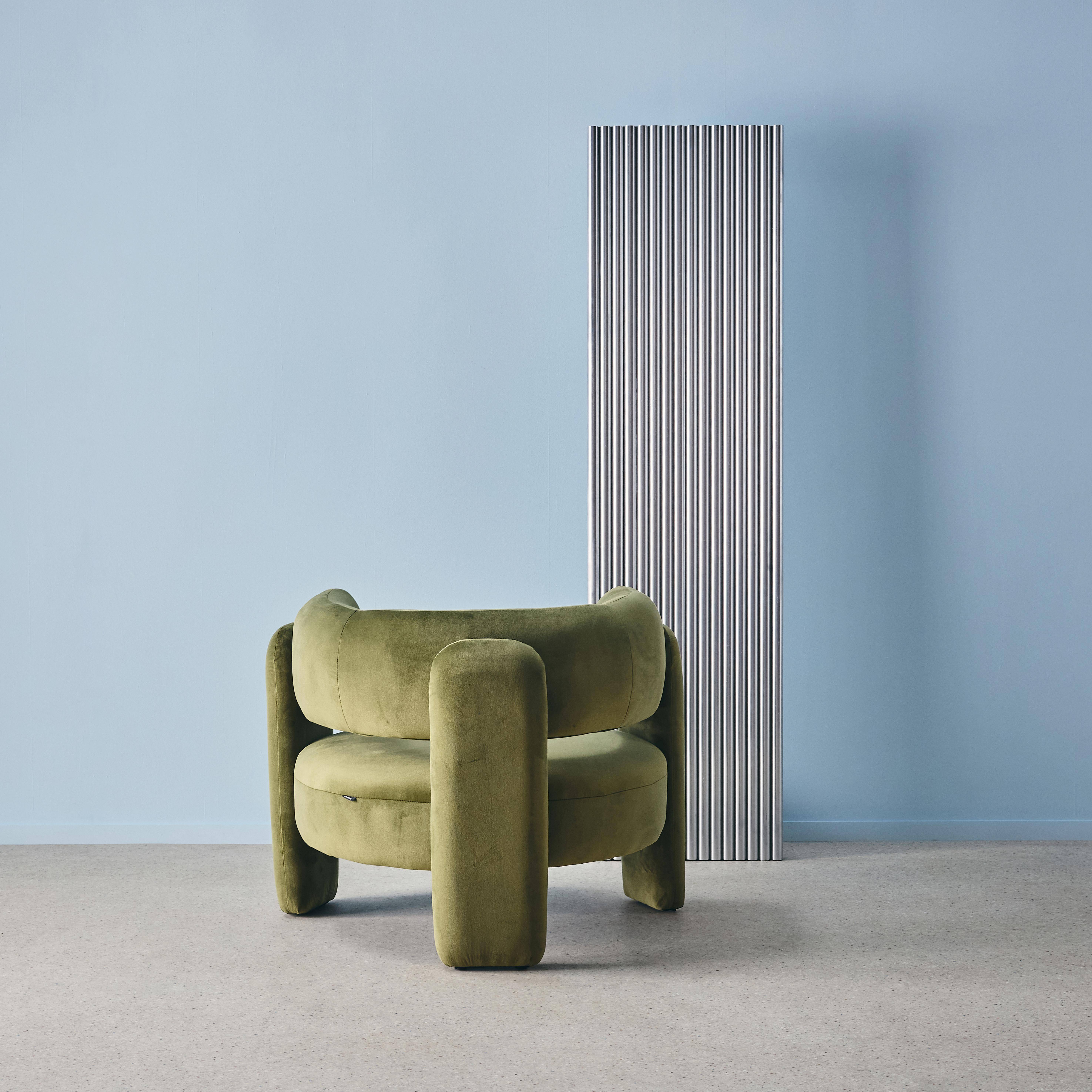 Driepoot fauteuil met fluweel groen L 92 x B 86 x H 71,5cm - Mellow Photo3