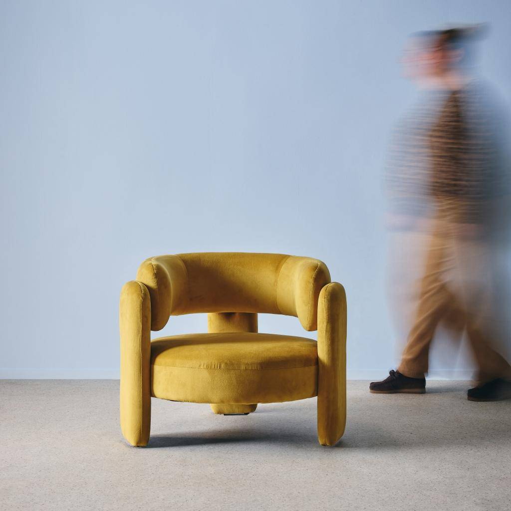 Driepoot fauteuil in fluweel mosterdgeel L 92 x B 86 x H 71,5cm - Mellow Photo2