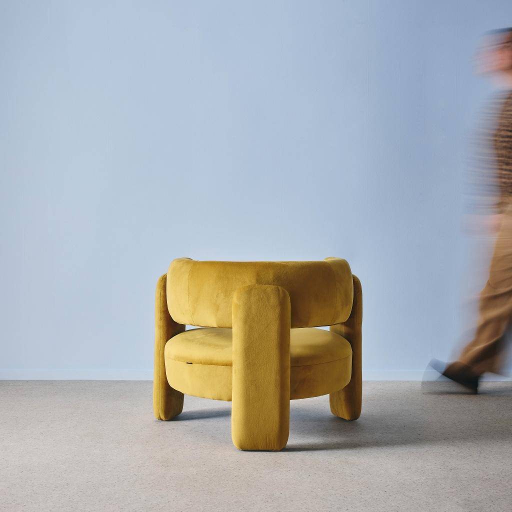 Driepoot fauteuil in fluweel mosterdgeel L 92 x B 86 x H 71,5cm - Mellow Photo3