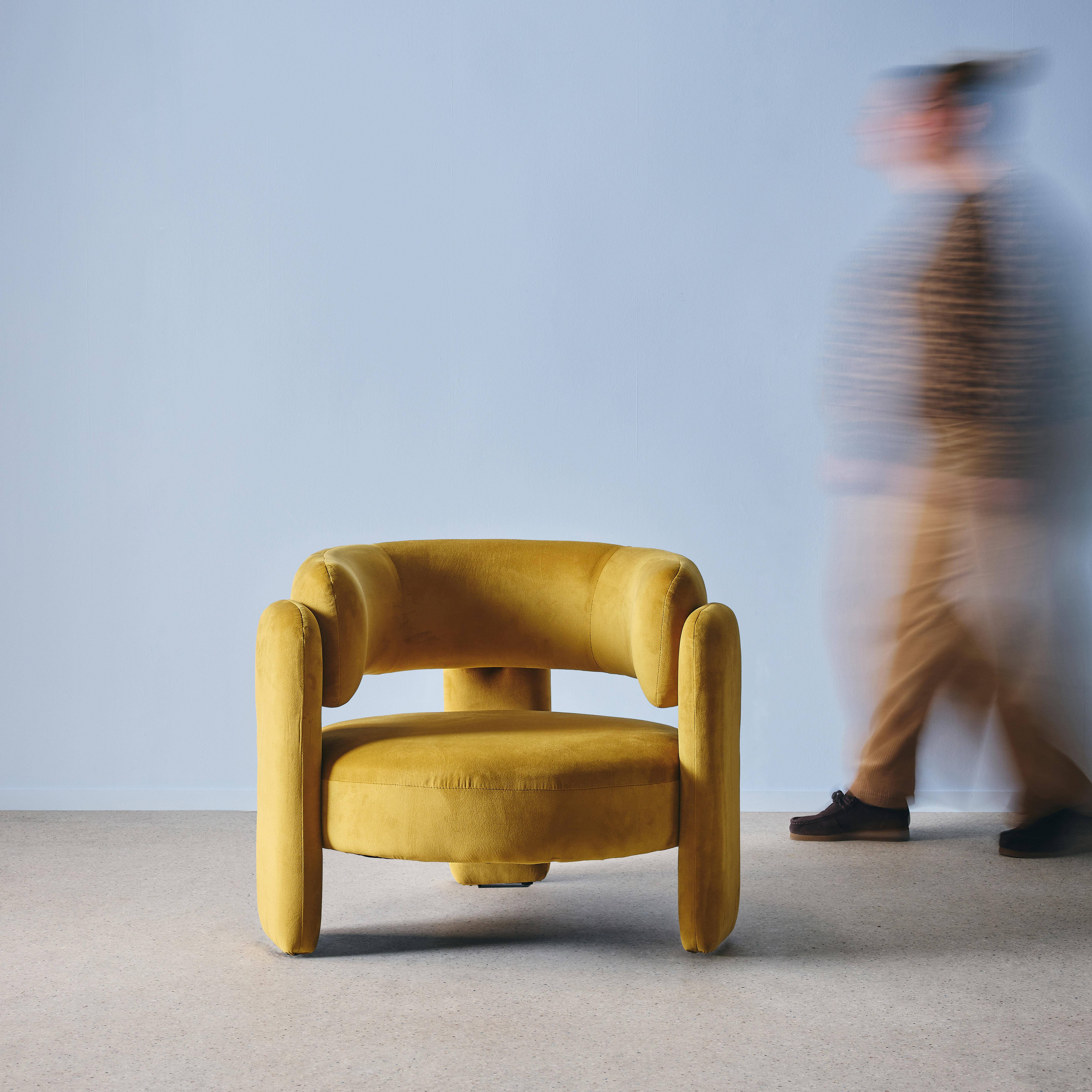 Poltrona tripode in velluto, Mellow velluto, Mostarda, 92x86x71.5 cm,sweeek,Photo2