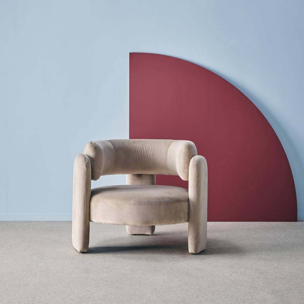 Driepoot fauteuil in fluweel beige L 92 x B 86 x H 71,5cm - Mellow Photo1