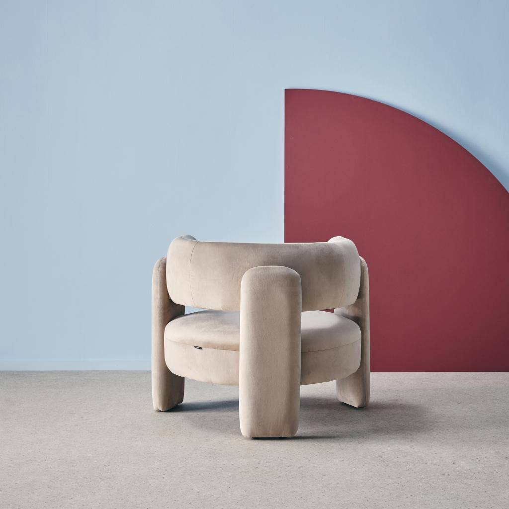 Driepoot fauteuil in fluweel beige L 92 x B 86 x H 71,5cm - Mellow Photo3