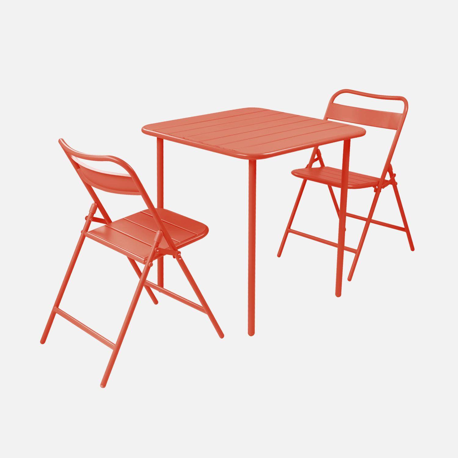 Tavolo da giardino in metallo, 2 sedie, Amélia, Terracotta, 70x70x72.5 cm Photo3