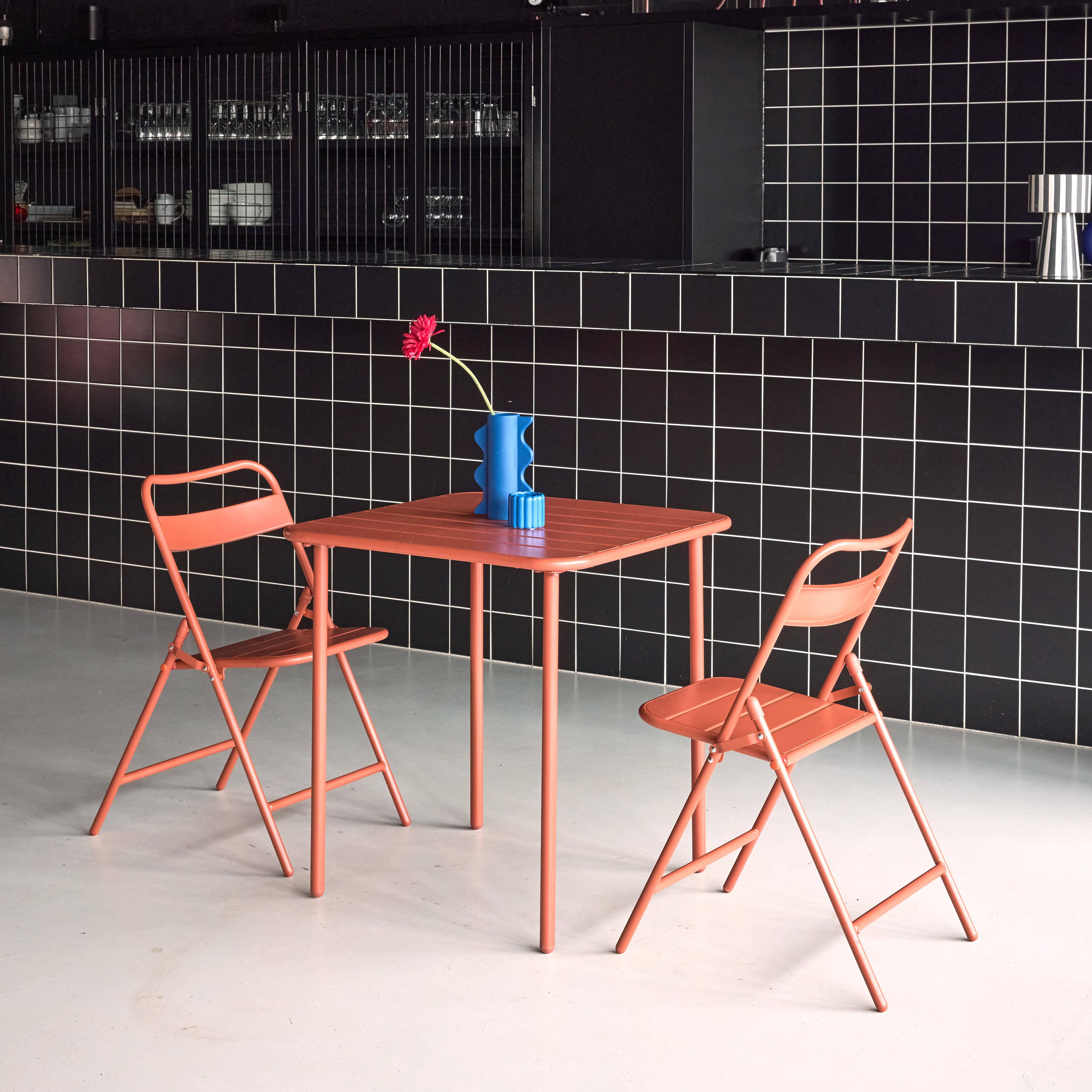 Tavolo da giardino in metallo, 2 sedie, Amélia, Terracotta, 70x70x72.5 cm Photo1