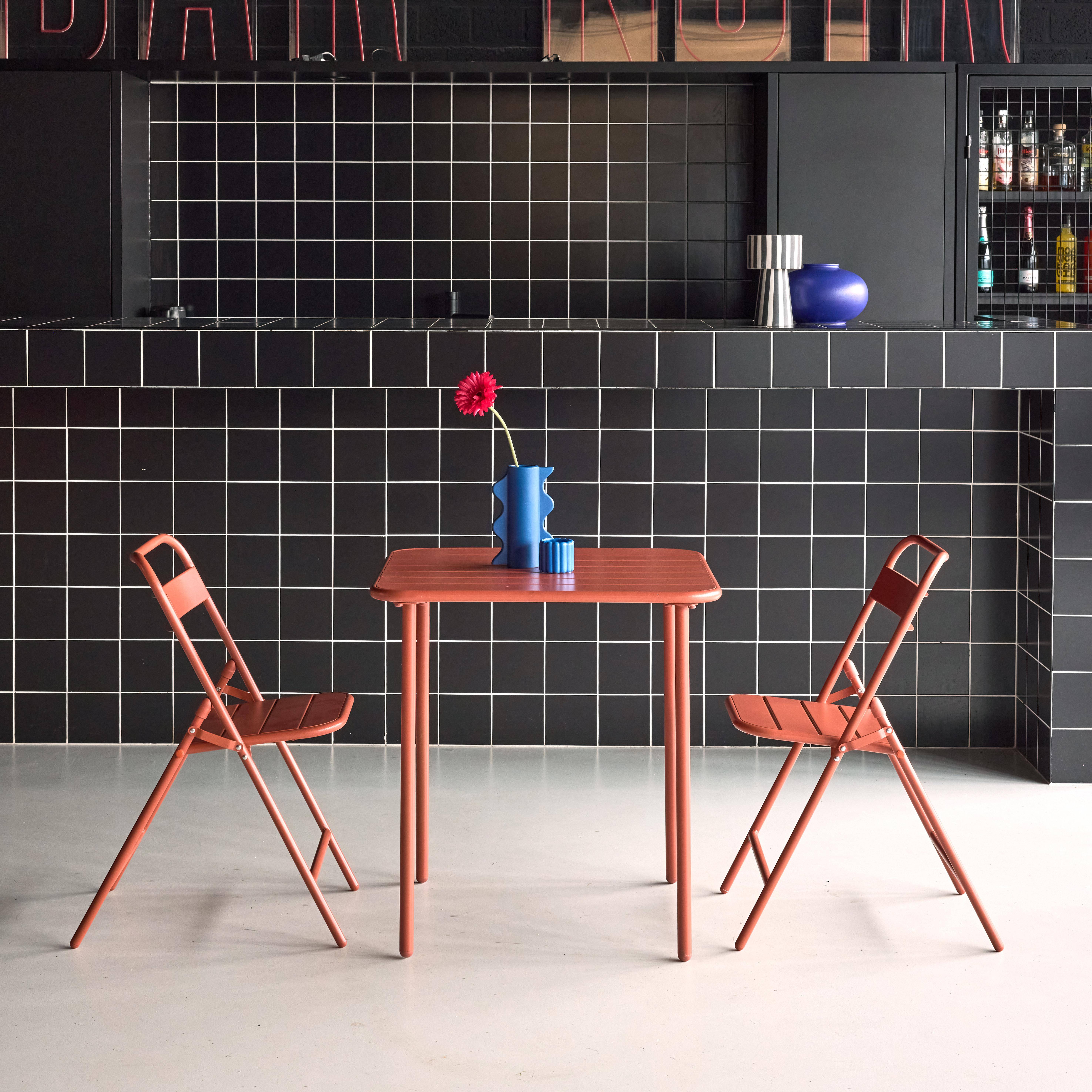 Tavolo da giardino in metallo, 2 sedie, Amélia, Terracotta, 70x70x72.5 cm Photo2