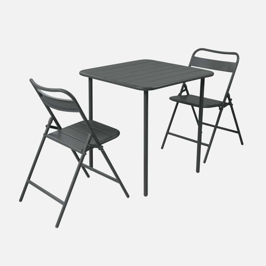 Table de jardin métal + 2 assises anthracite 70 x 70 cm