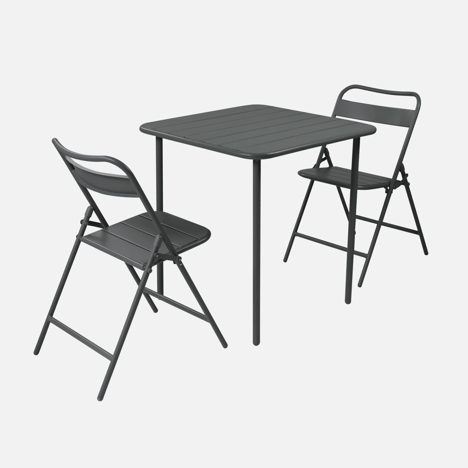 Mesa de jardín de metal + 2 asientos, Amelia, Antracita, 70x70x72.5 cm Photo1