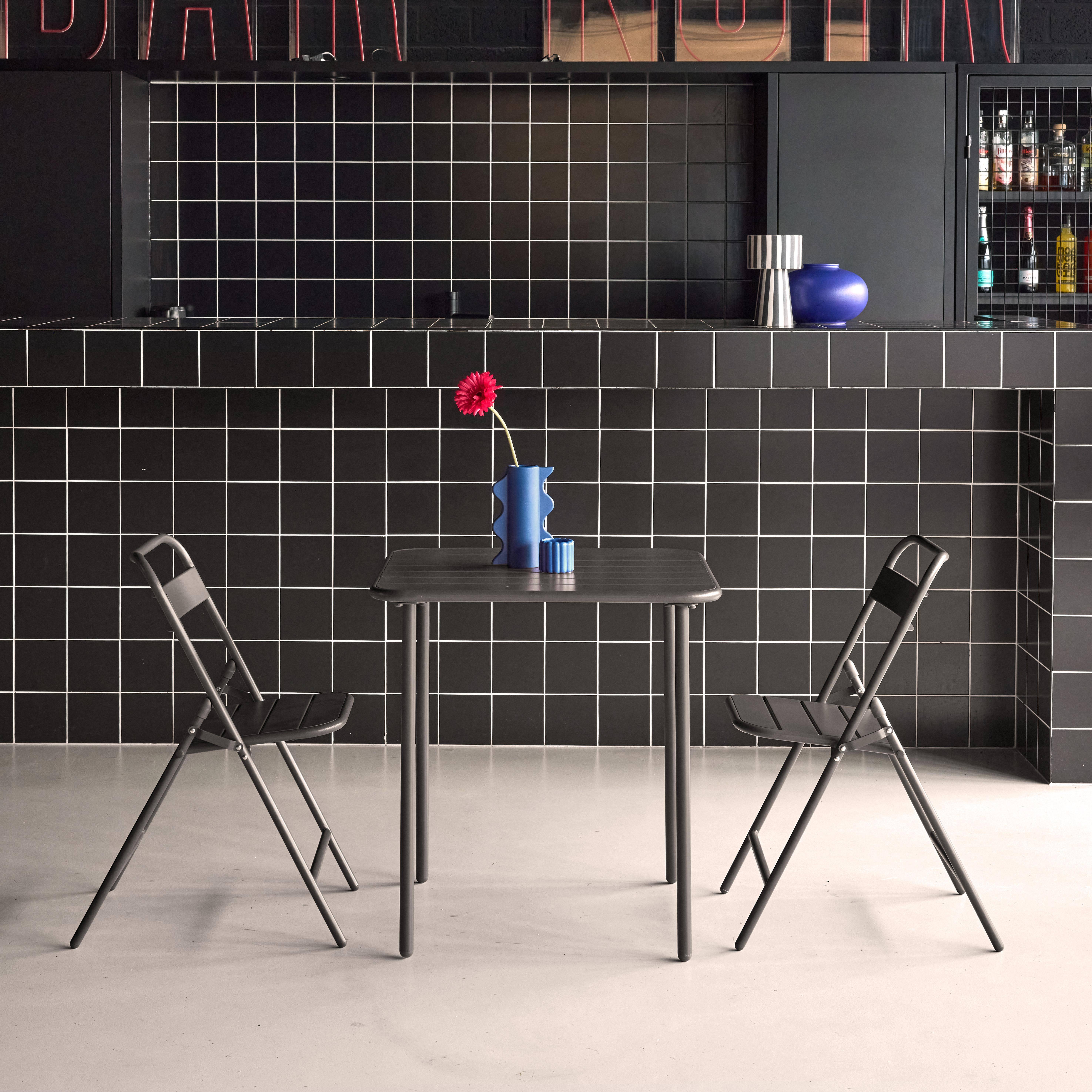 Set tavolo da giardino in metallo con 2 sedie Antracite - 70x70x72.5 cm,sweeek,Photo1