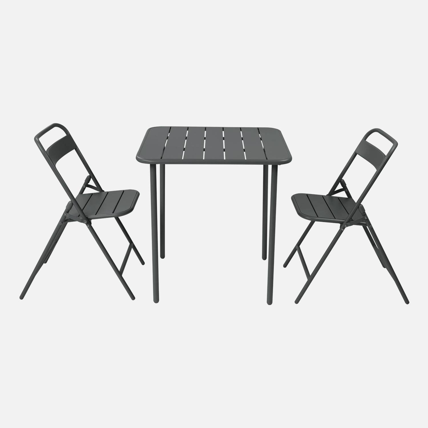 Mesa de jardín de metal + 2 asientos, Amelia, Antracita, 70x70x72.5 cm Photo2