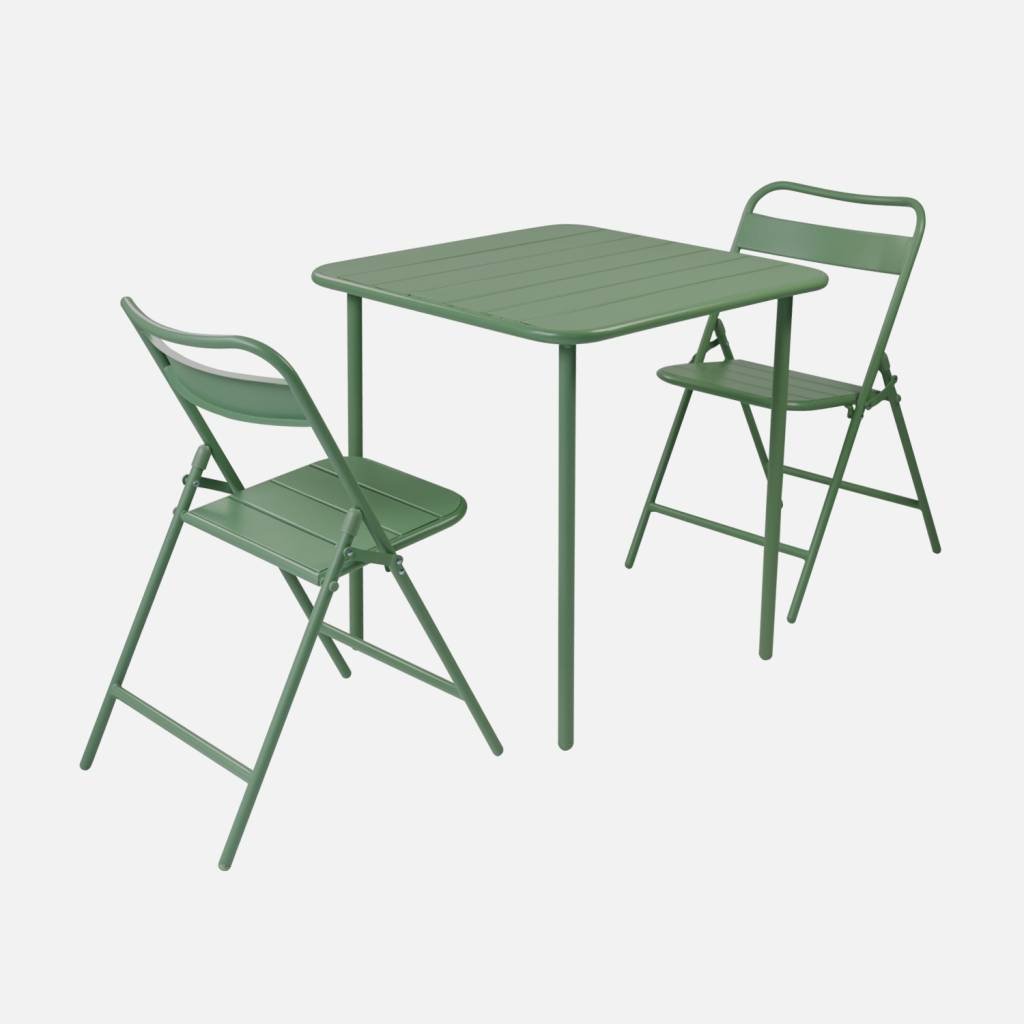 Table de jardin métal + 2 assises vert 70 x 70 cm