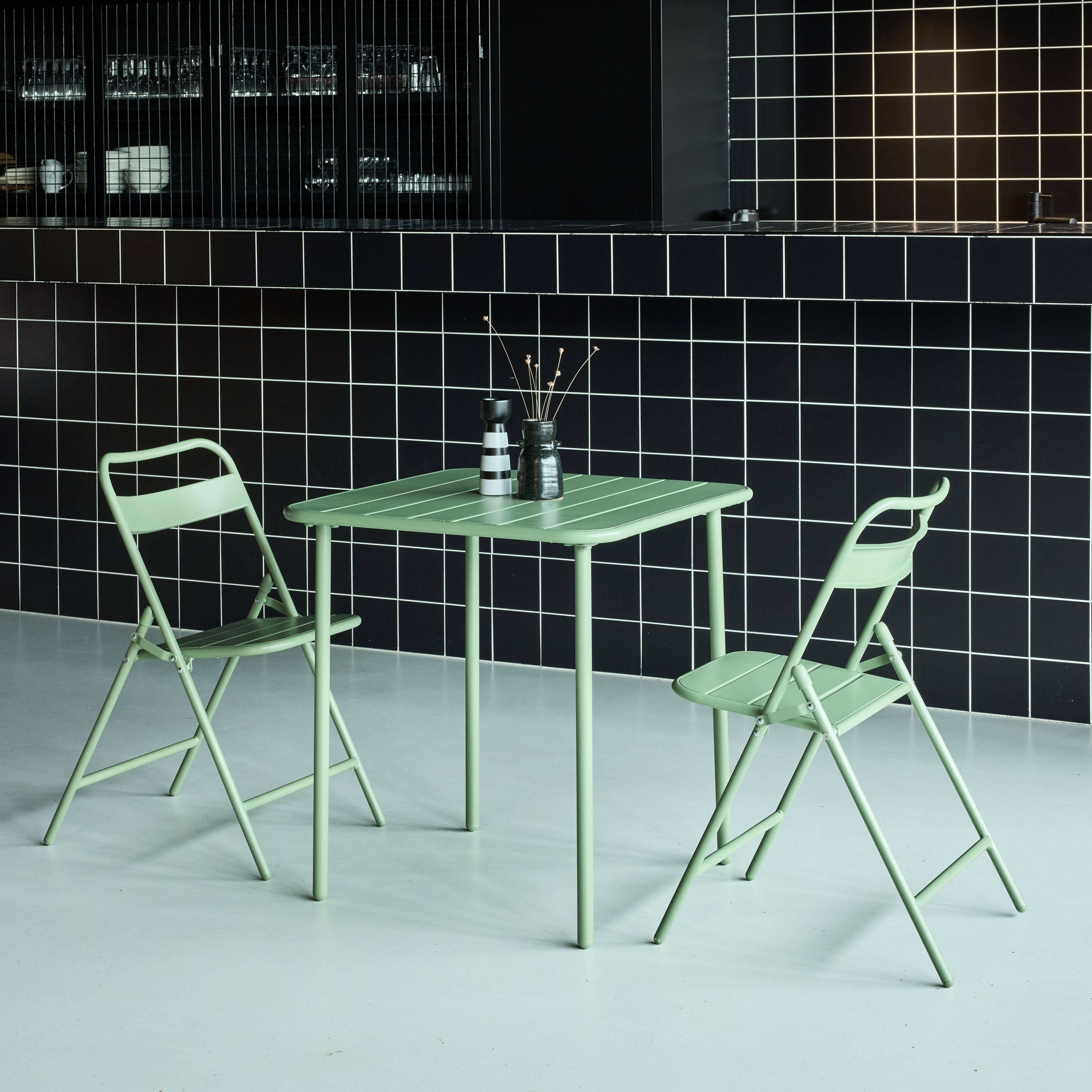 Table de jardin métal + 2 assises vert, Amelia 70 x 70 cm Photo2