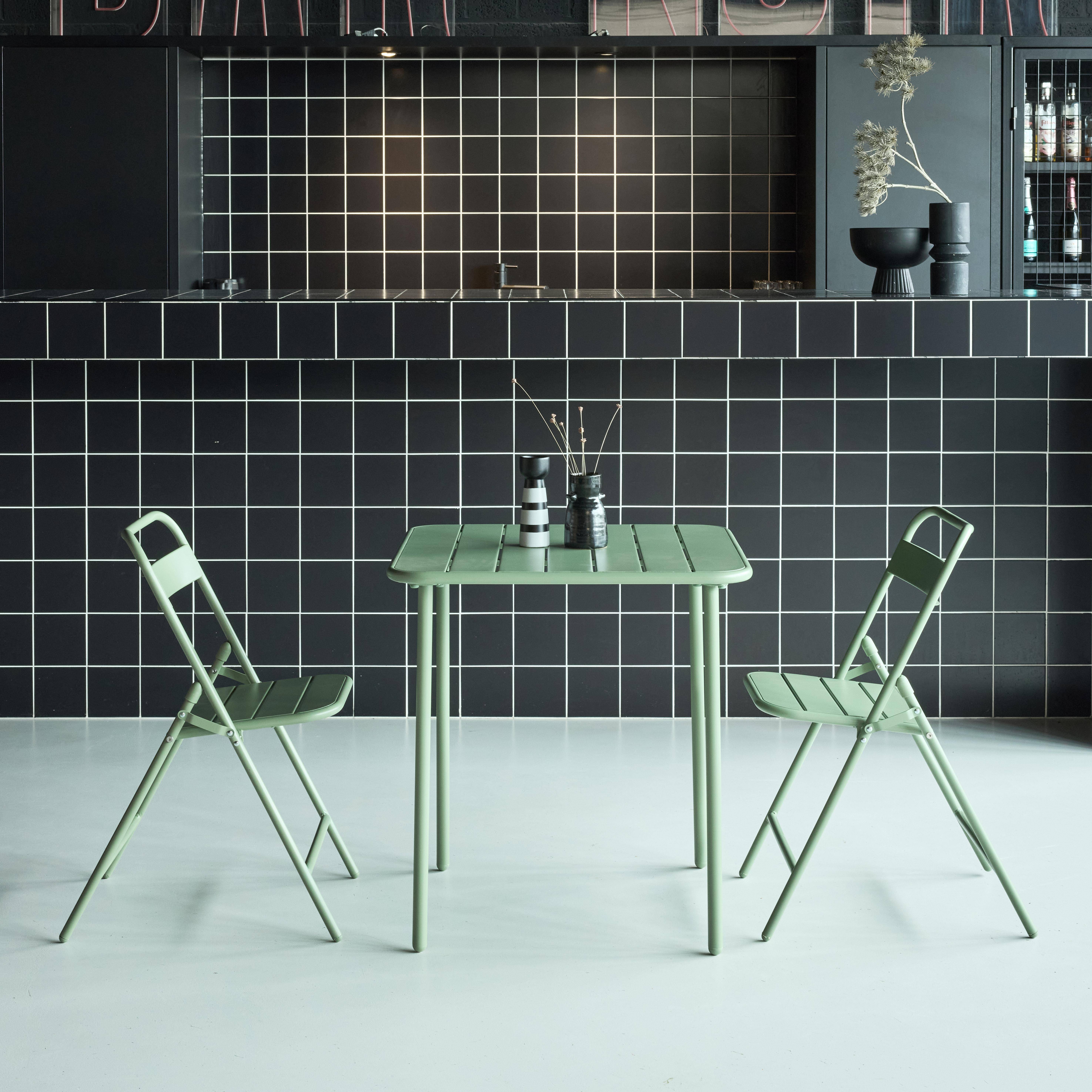 Table de jardin métal + 2 assises vert, Amelia 70 x 70 cm,sweeek,Photo1