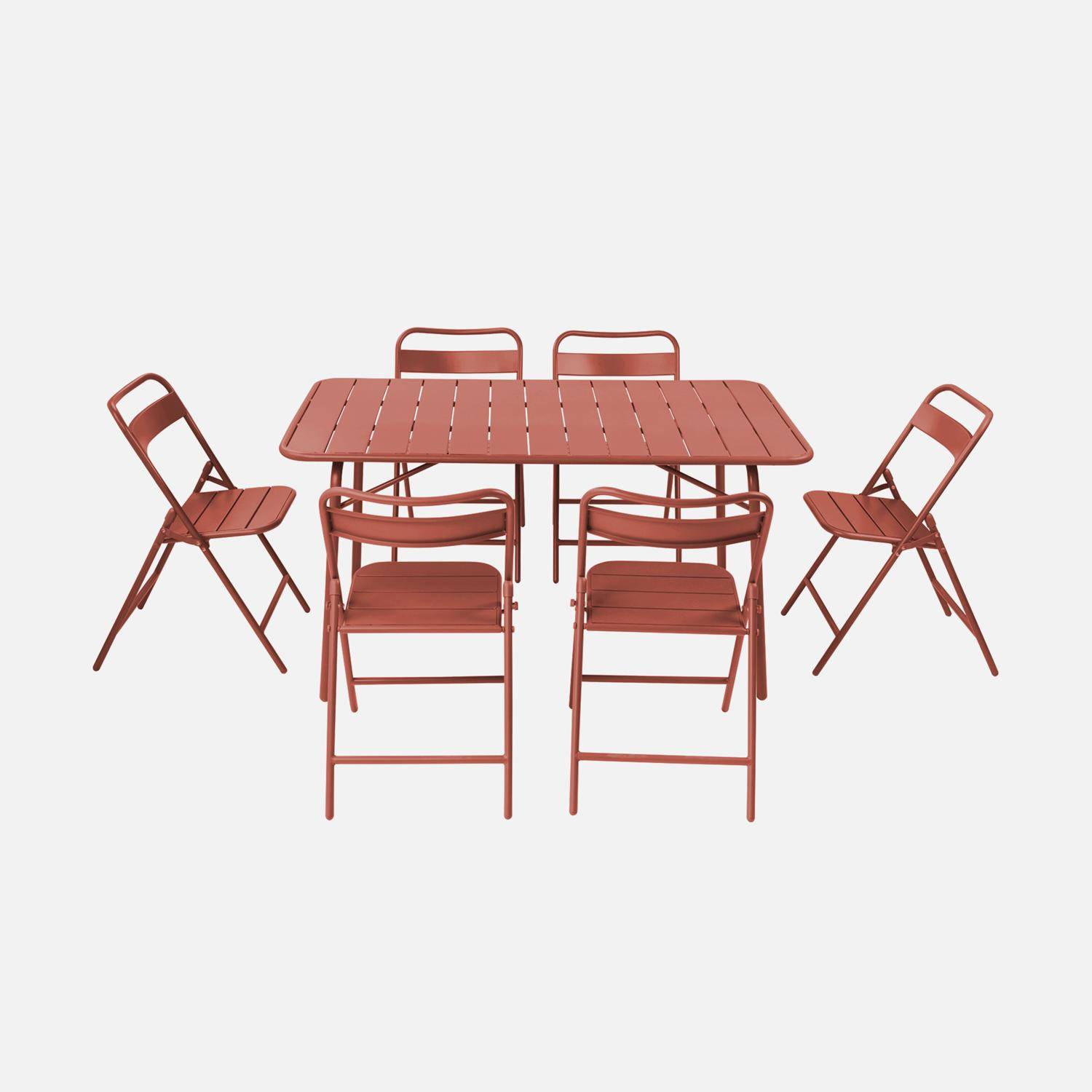 Table de jardin pliante métal + 6 assises terracotta, Amelia 141,2 x 80 x 72,5cm Photo2