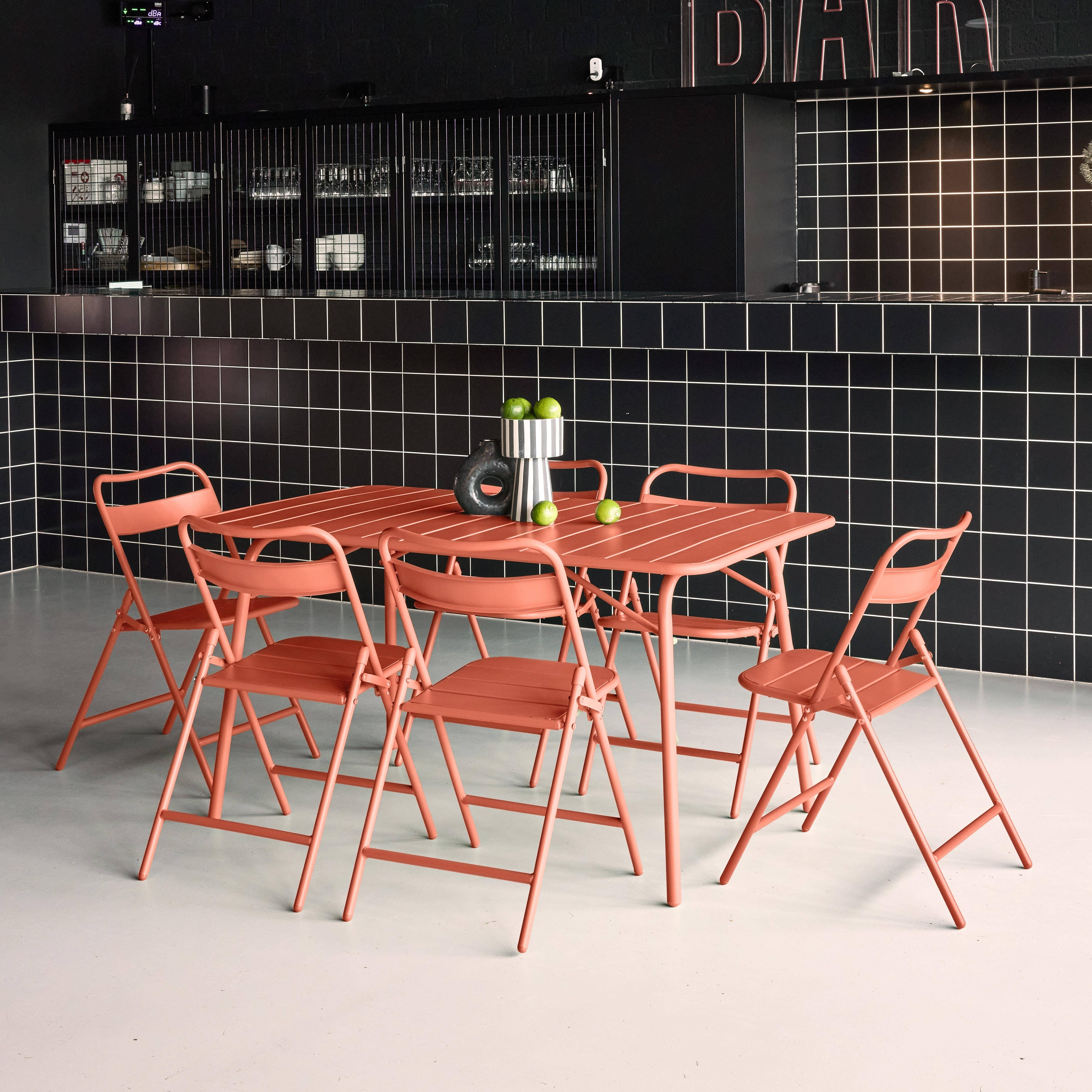 Table de jardin pliante métal + 6 assises terracotta, Amelia 141,2 x 80 x 72,5cm,sweeek,Photo2