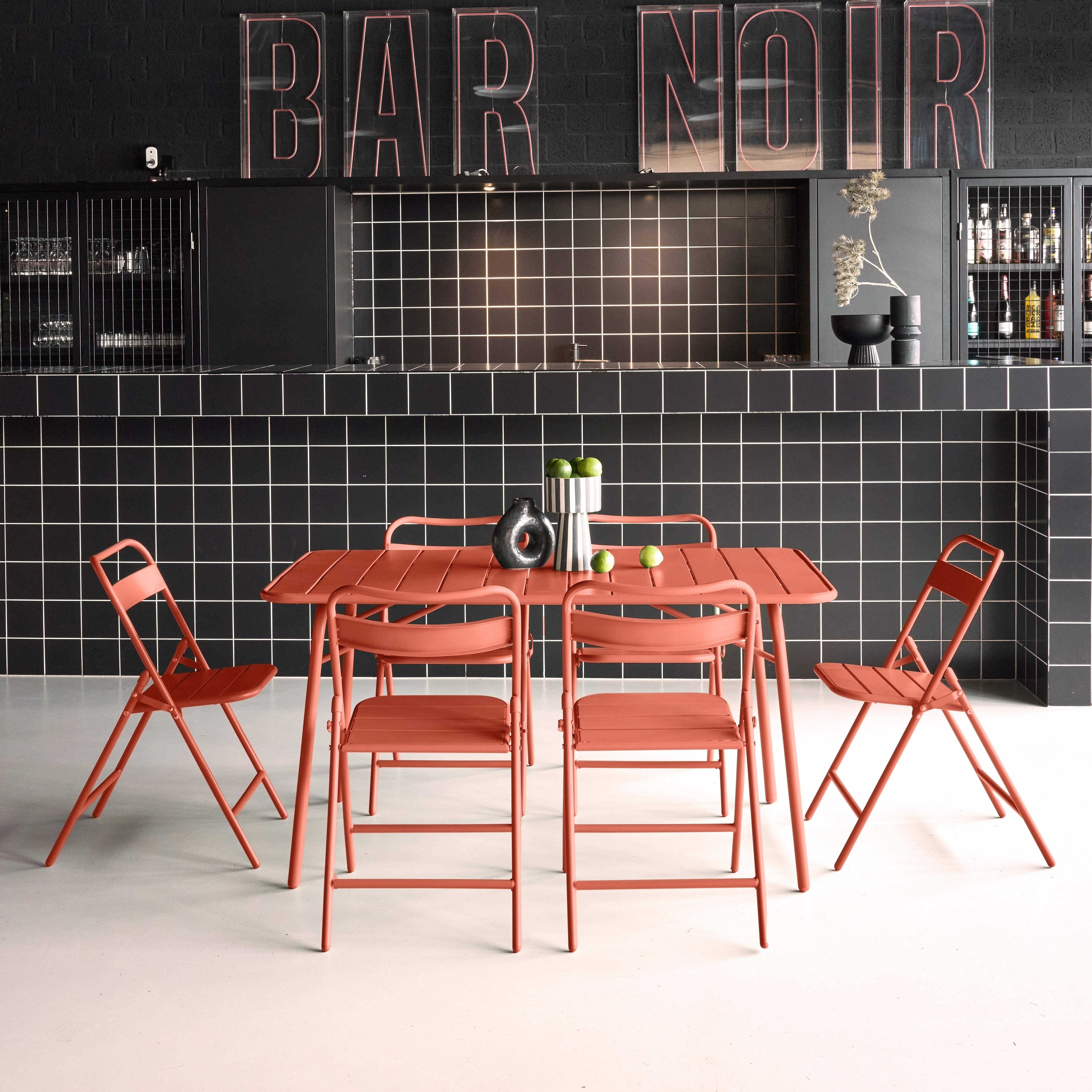Table de jardin pliante métal + 6 assises terracotta, Amelia 141,2 x 80 x 72,5cm Photo1