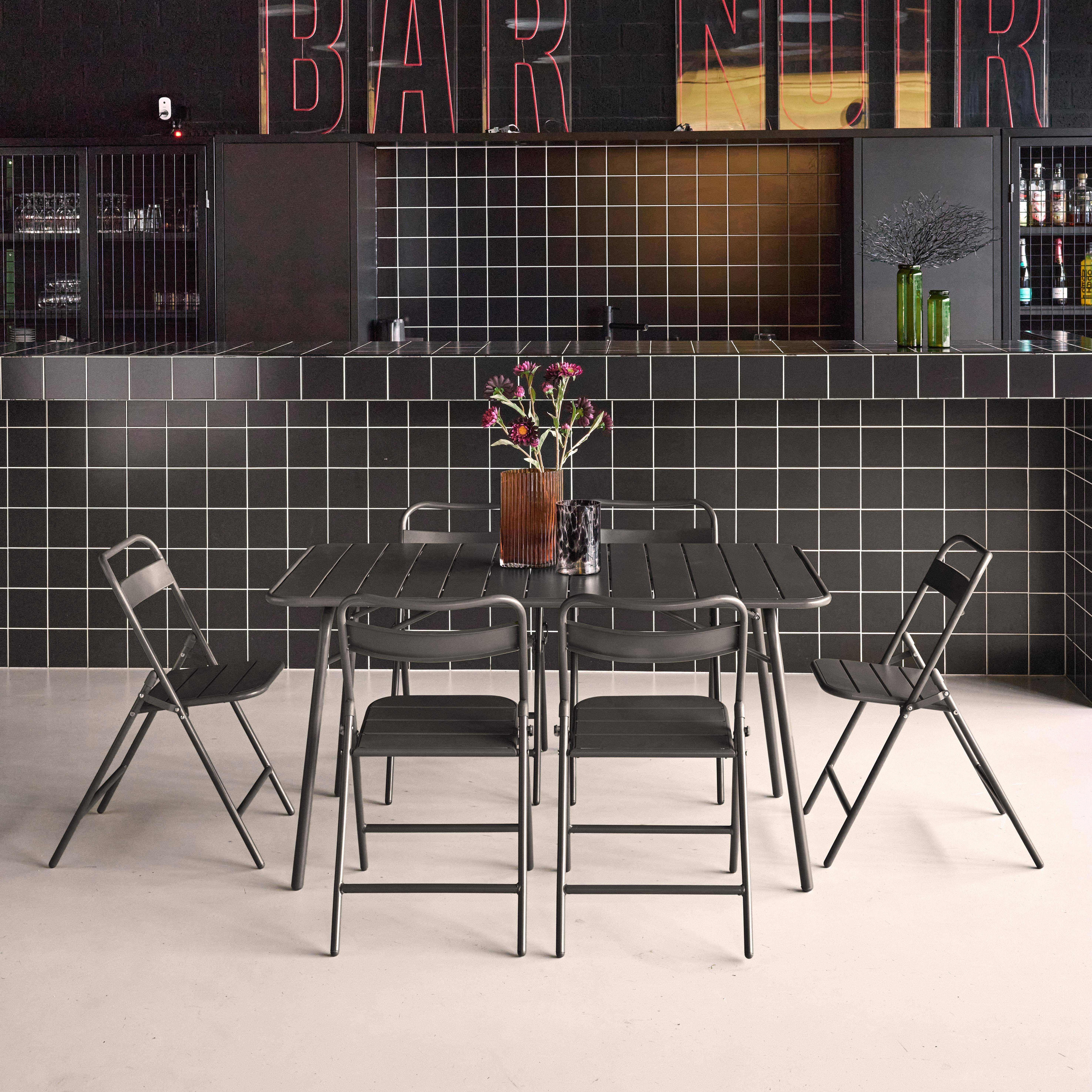 Table de jardin pliante métal + 6 assises anthracite, Amelia 141,2 x 80 x 72,5cm,sweeek,Photo1