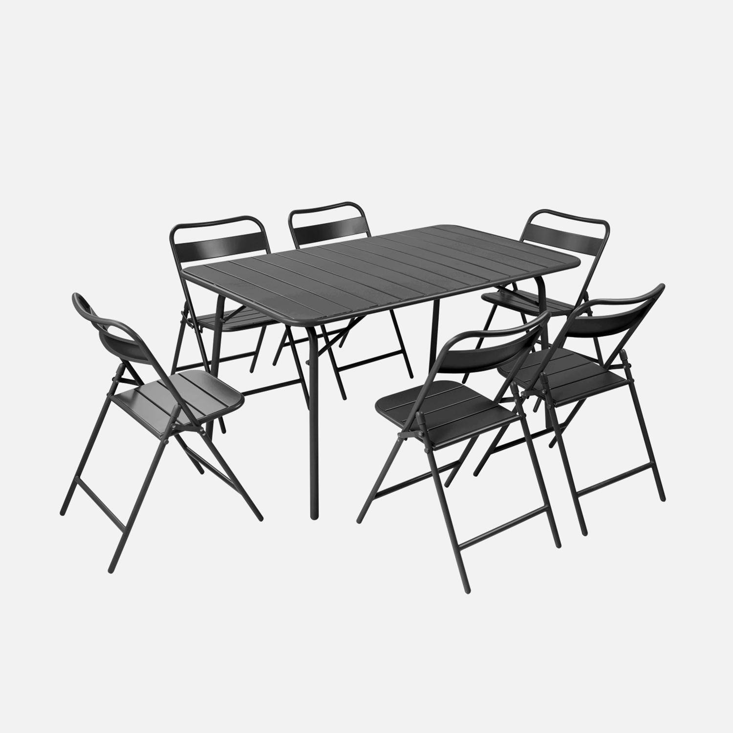 Table de jardin pliante métal + 6 assises anthracite, Amelia 141,2 x 80 x 72,5cm,sweeek,Photo3