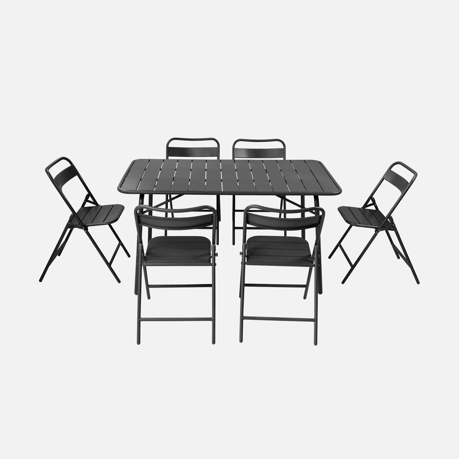 Table de jardin pliante métal + 6 assises anthracite, Amelia 141,2 x 80 x 72,5cm,sweeek,Photo2