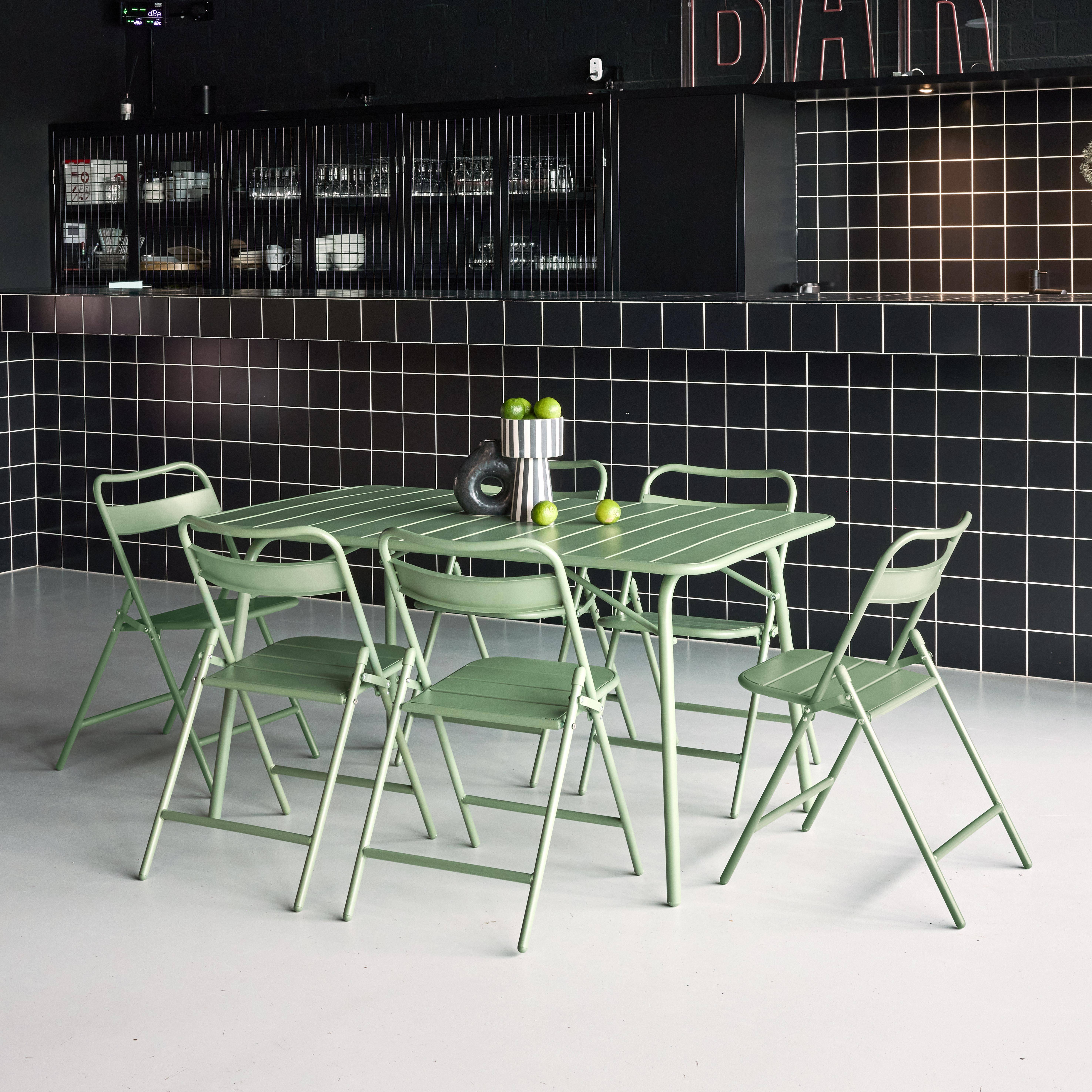 Table de jardin pliante métal + 6 assises vert, Amelia 141,2 x 80 x 72,5cm Photo2