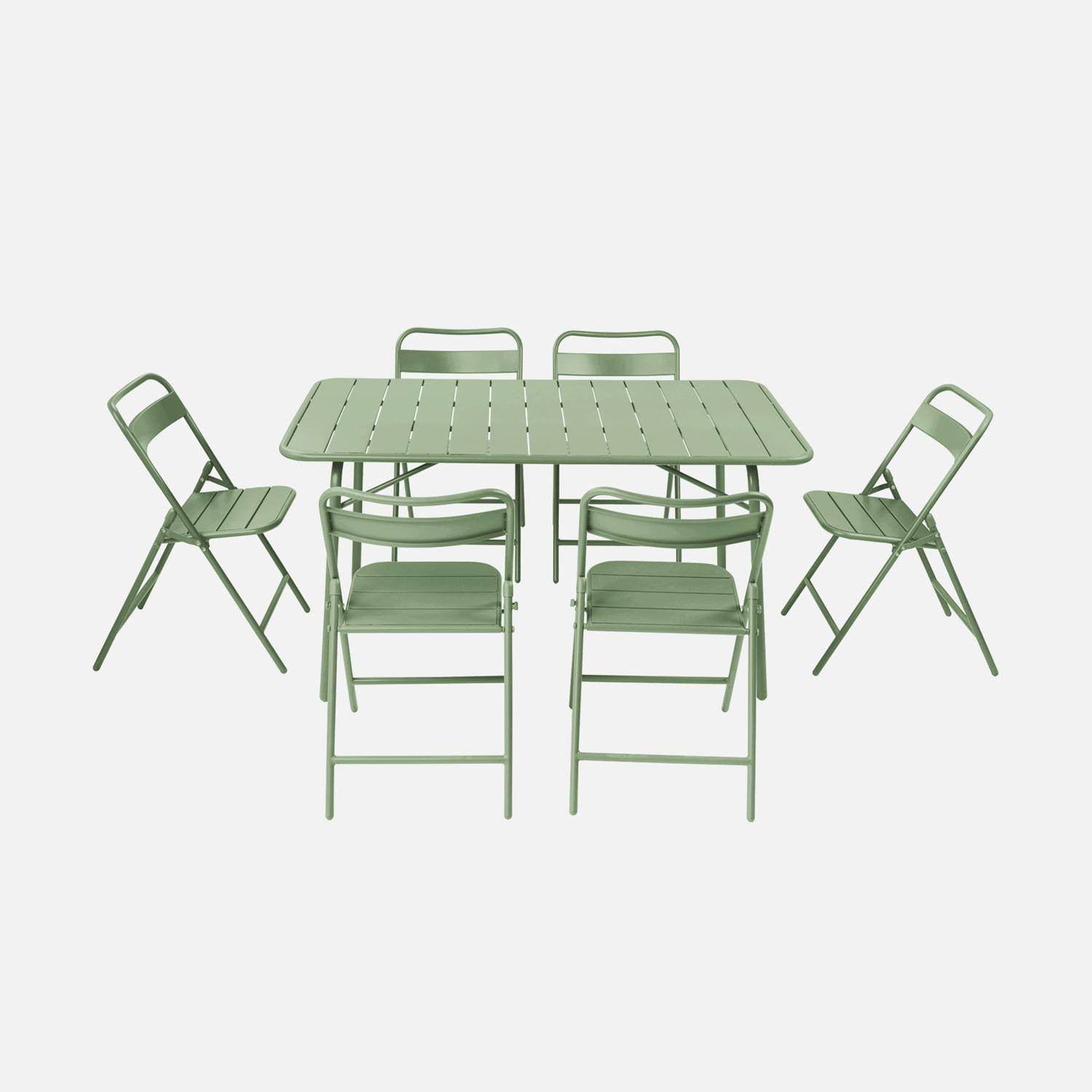 Table de jardin pliante métal + 6 assises vert, Amelia 141,2 x 80 x 72,5cm Photo5