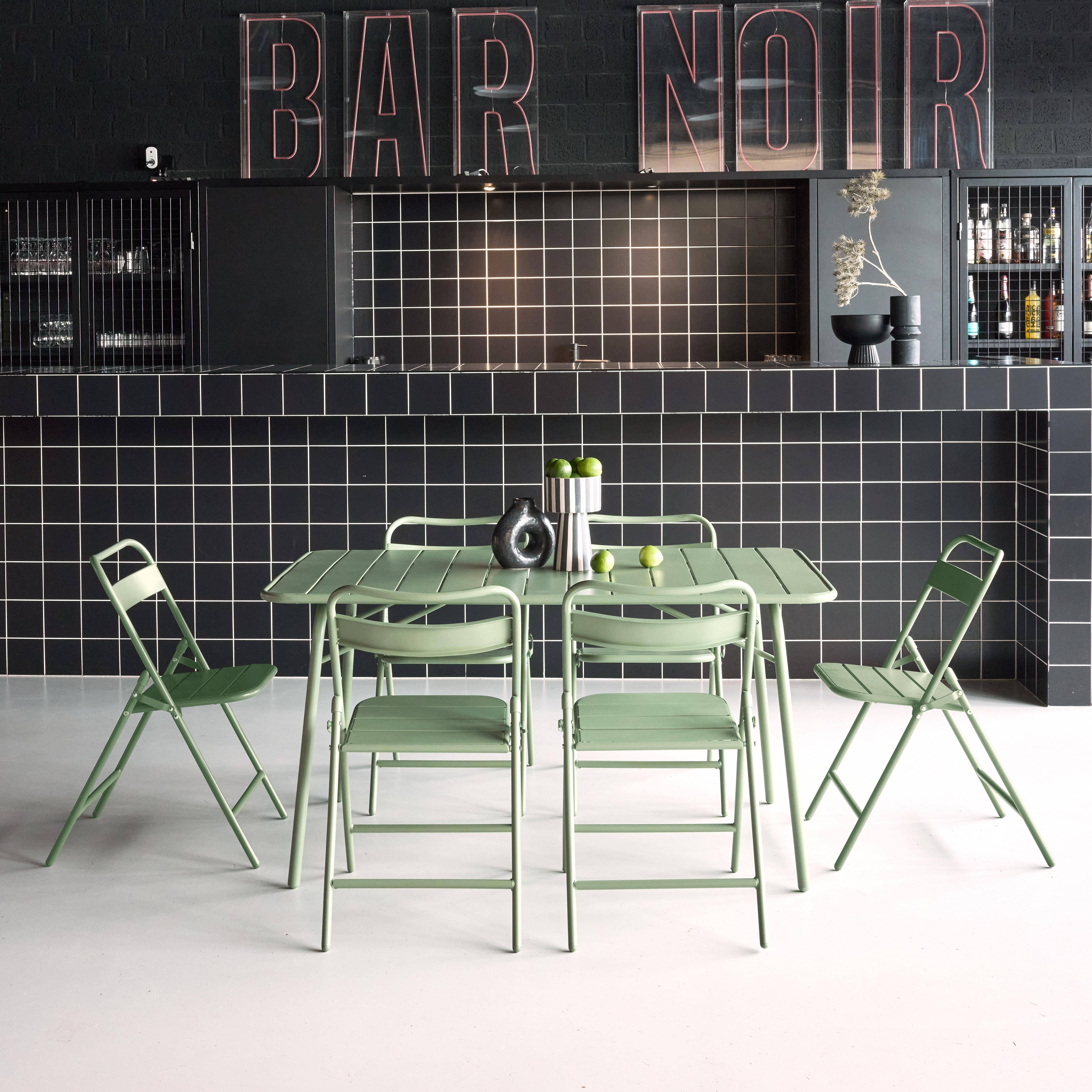 Table de jardin pliante métal + 6 assises vert, Amelia 141,2 x 80 x 72,5cm Photo1