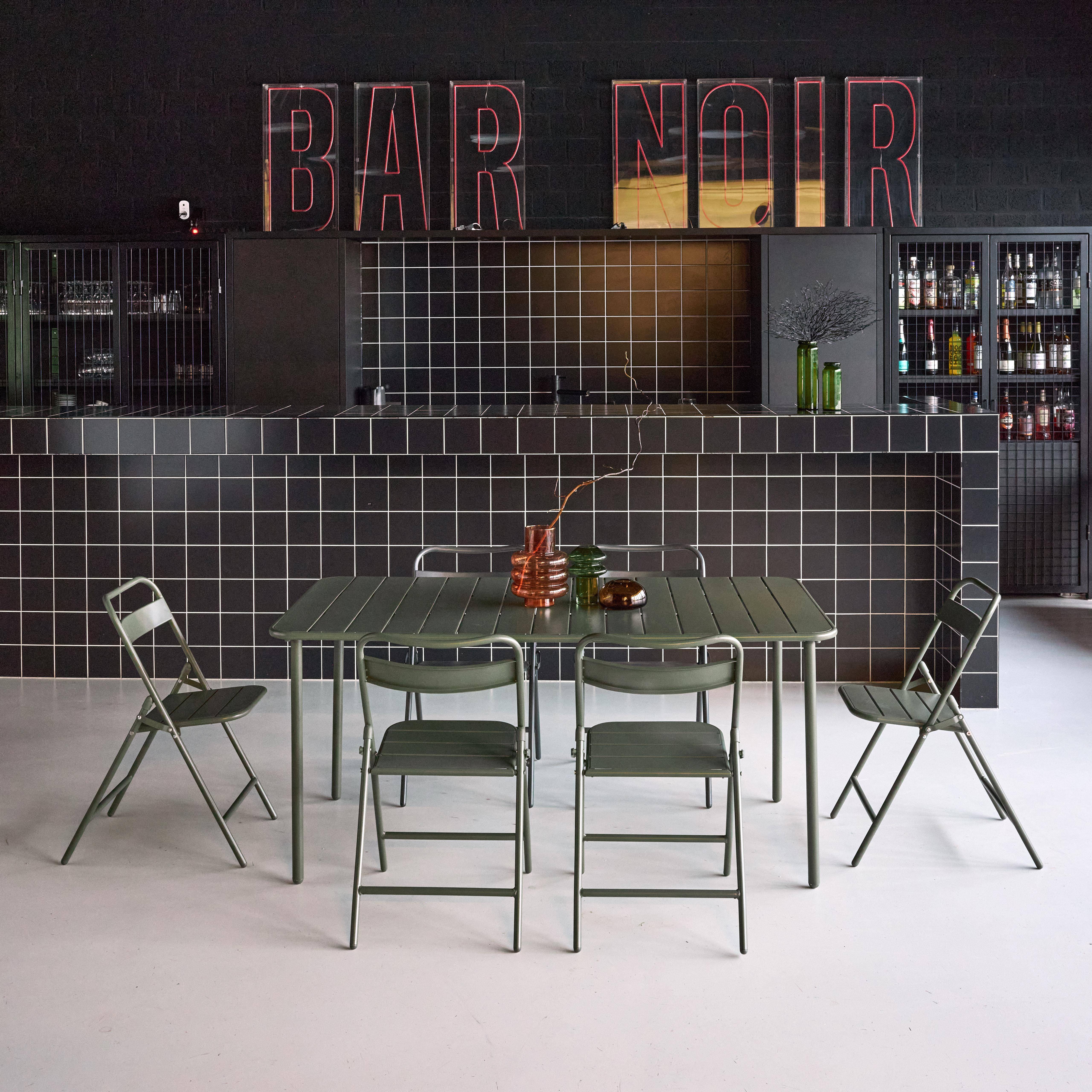 Tavolo da giardino in metallo + 6 sedute, Amélia, Verde kaki, 160x90x72.5 cm Photo1