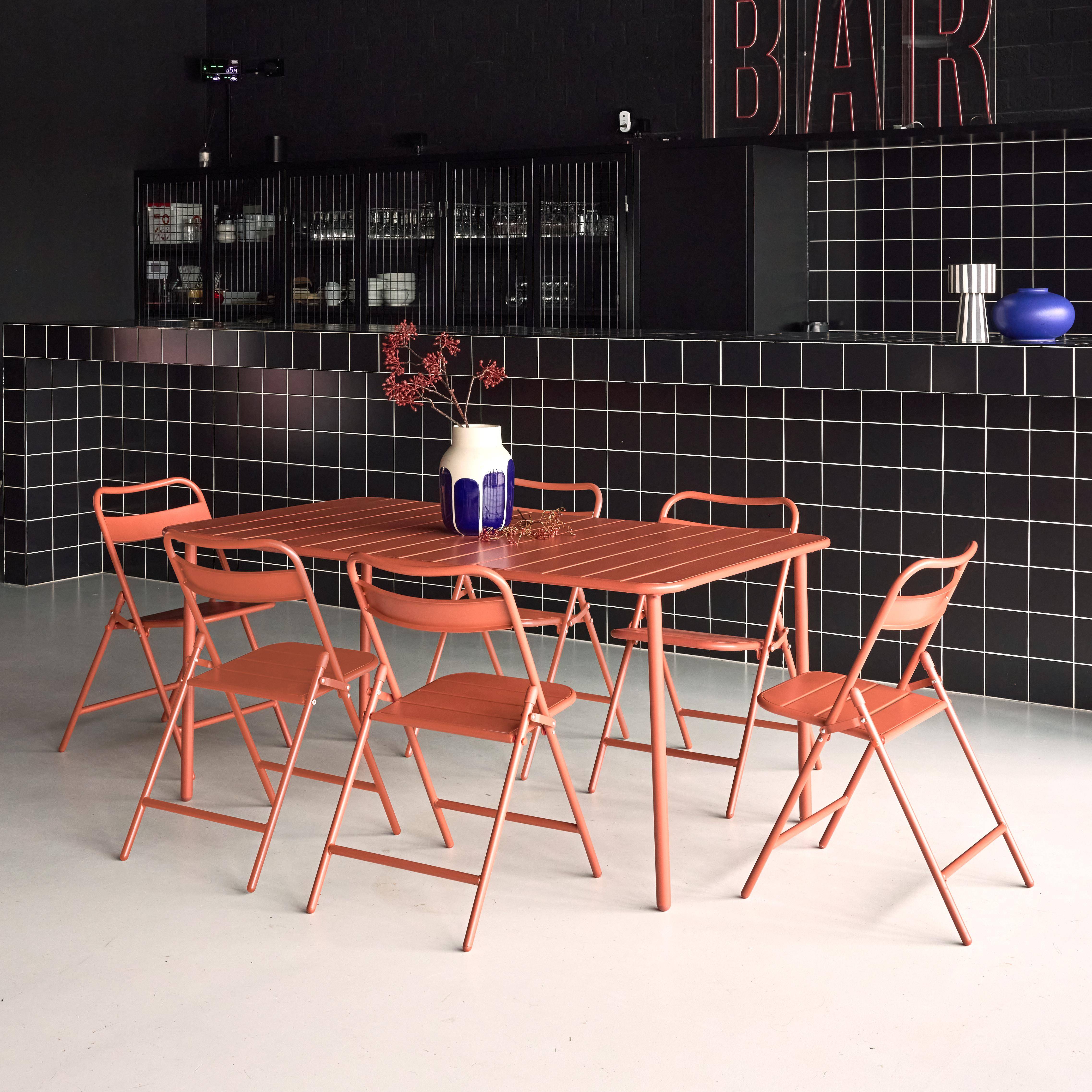 Tavolo da giardino in metallo + 6 sedute, Amélia, Terracotta, 160x90x72.5 cm Photo2