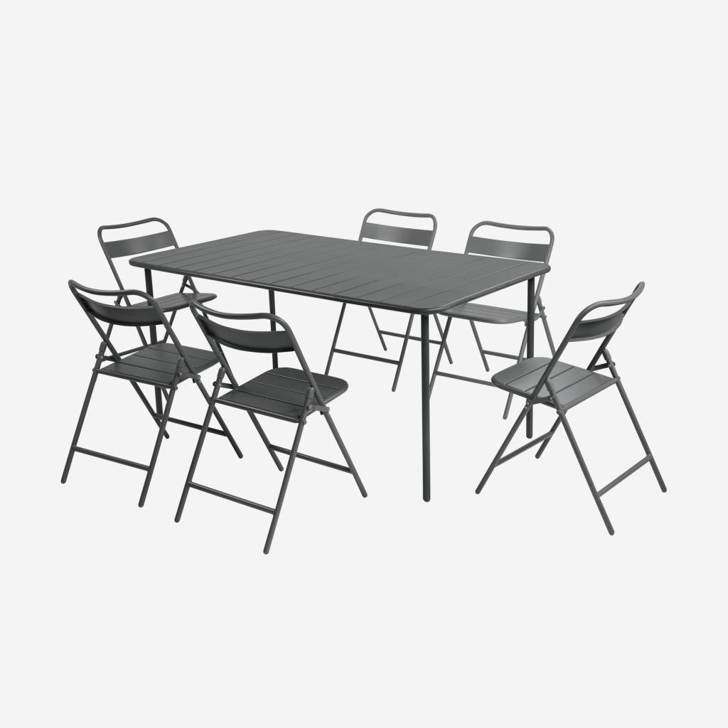 Table de jardin métal + 6 assises anthracite 160 cm