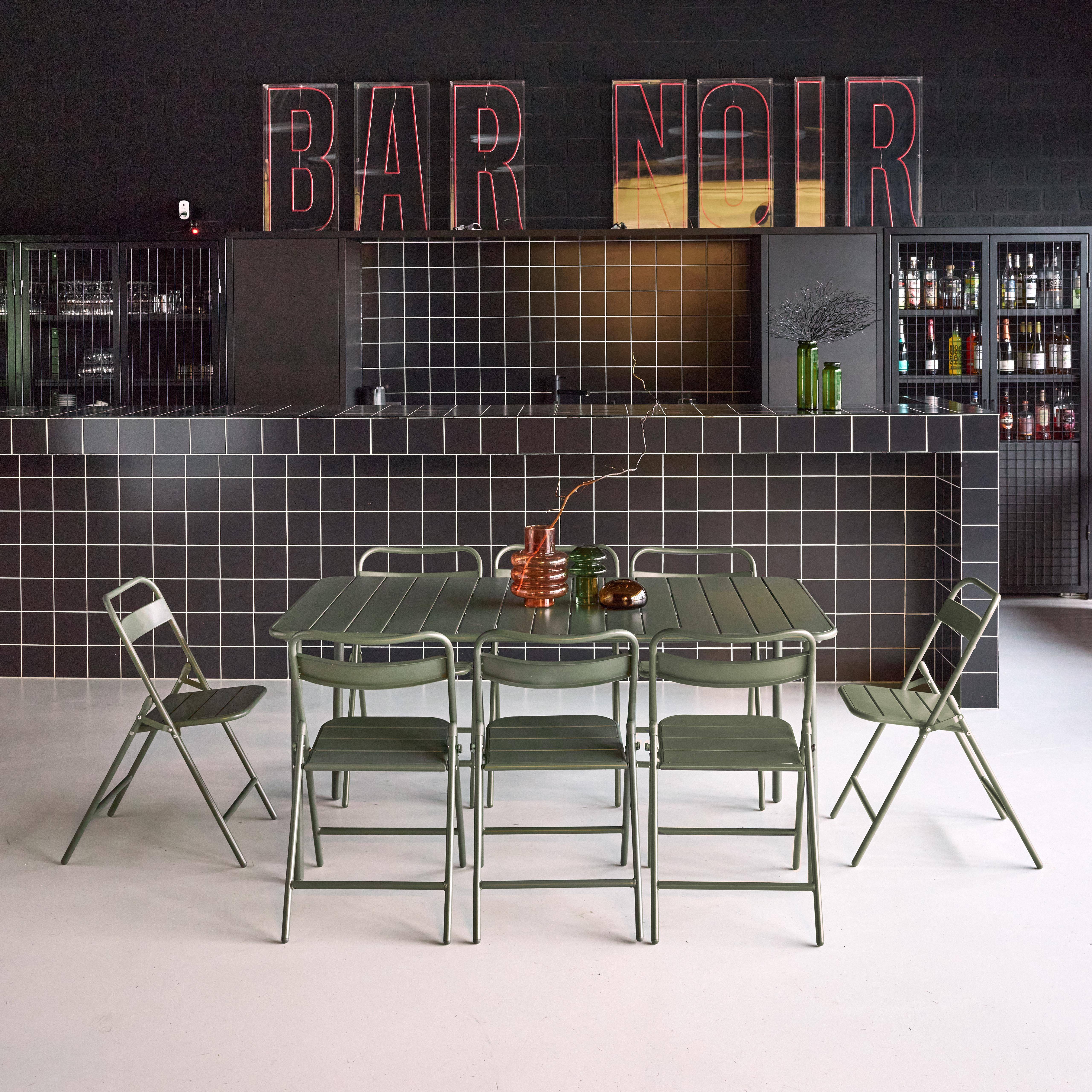 Tavolo da giardino in metallo + 8 sedute, Amélia, Verde kaki, 160x90x72.5 cm,sweeek,Photo1