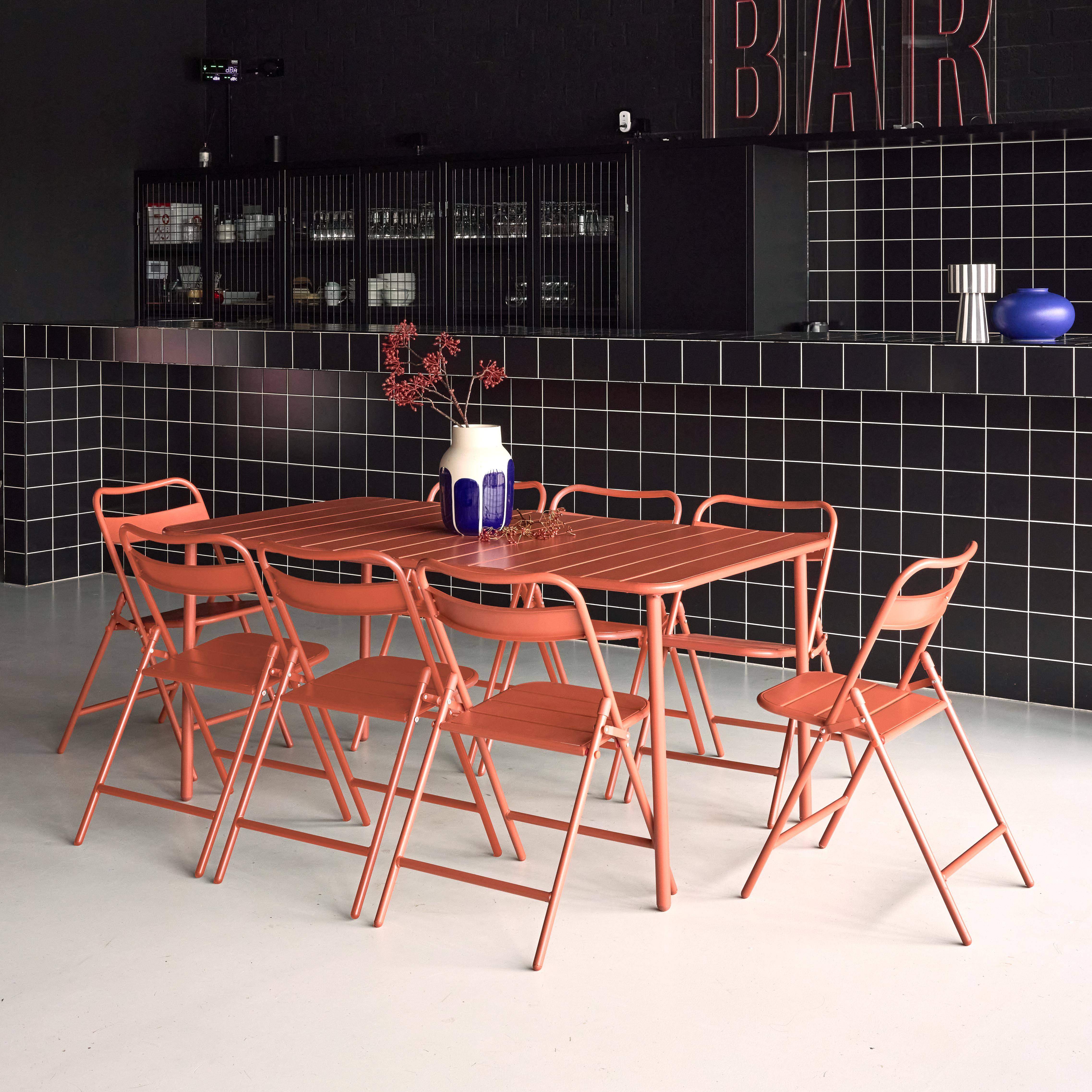 Tavolo da giardino in metallo + 8 sedute, Amélia, Terracotta, 160x90x72.5 cm Photo2