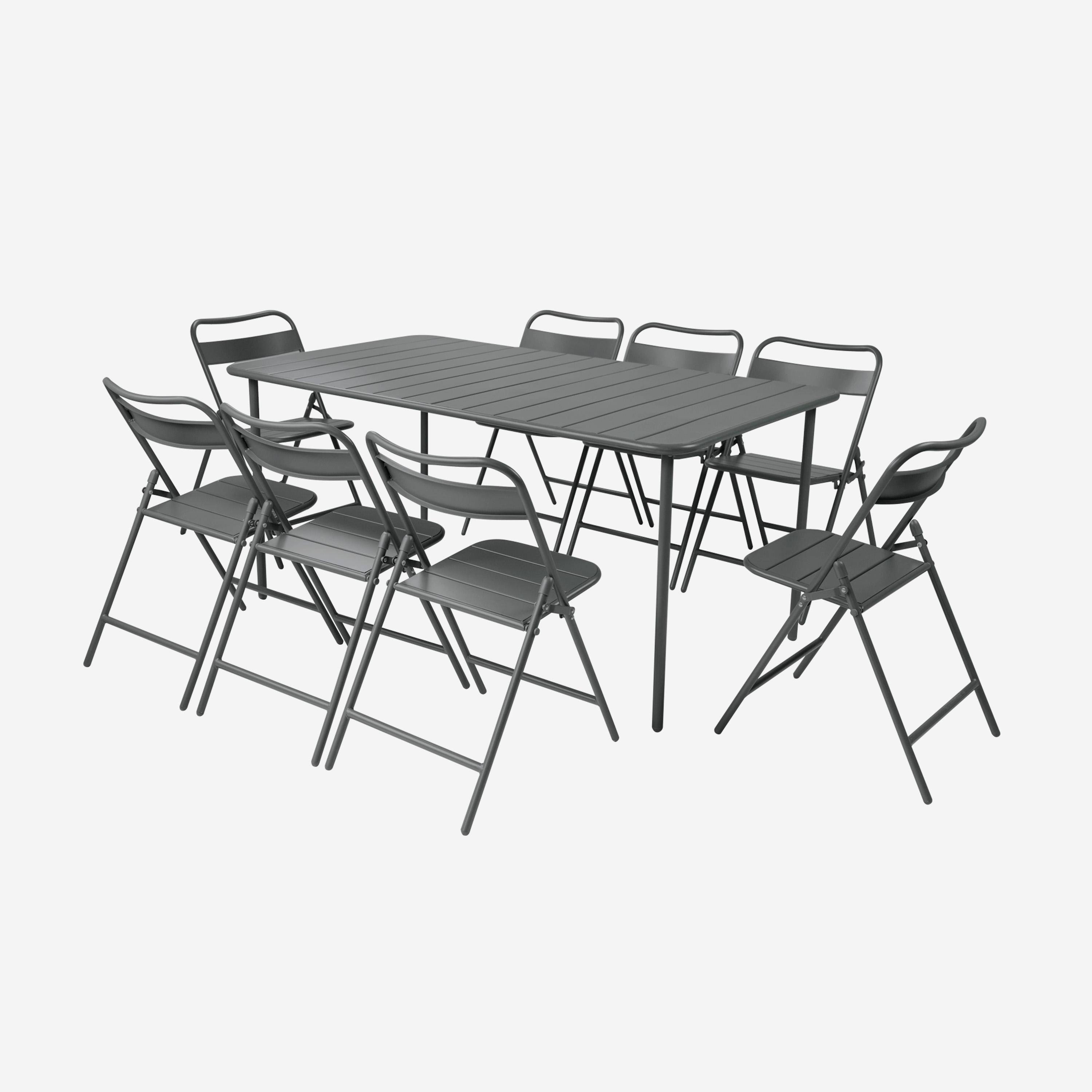 Set tavolo da giardino in metallo 8 sedute, 160cm Antracite - 160x90x72.5 cm,sweeek,Photo3