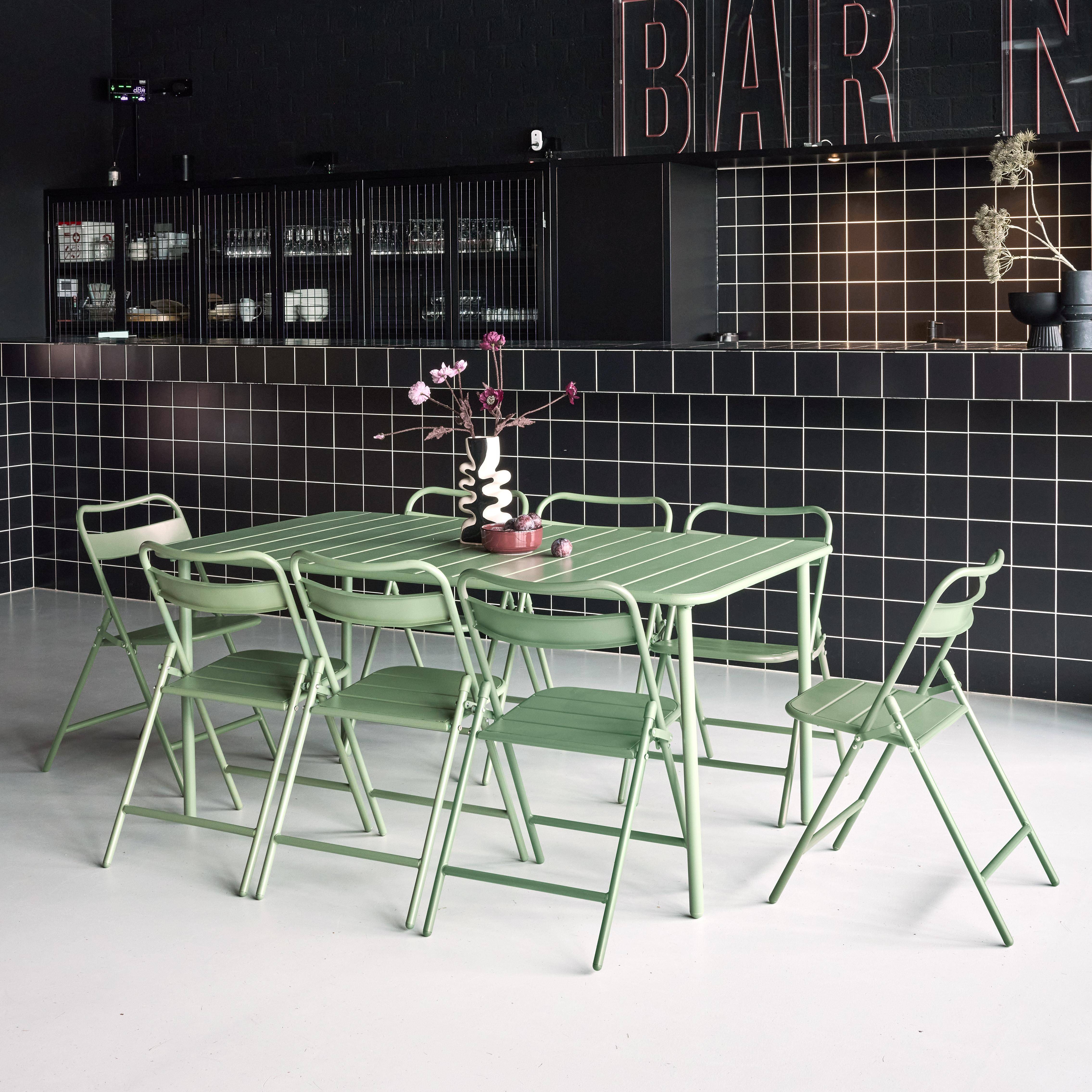 Tavolo da giardino in metallo + 8 sedute, Amélia, Verde, 160x90x72.5 cm,sweeek,Photo2