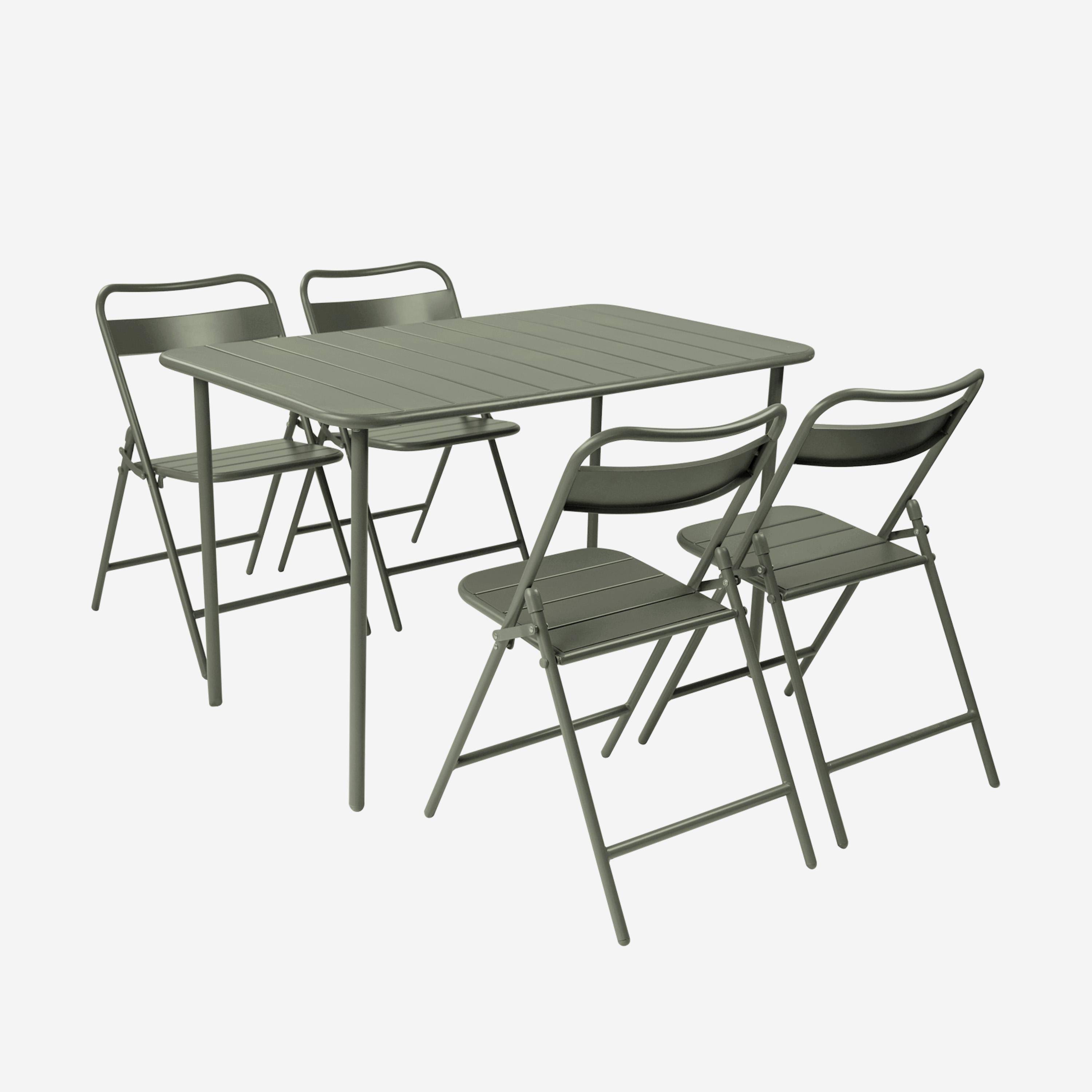 Metalen tuintafel + 4 opklapbare stoelen kaki 120 x 70 x 72,5cm - Amélia,sweeek,Photo3
